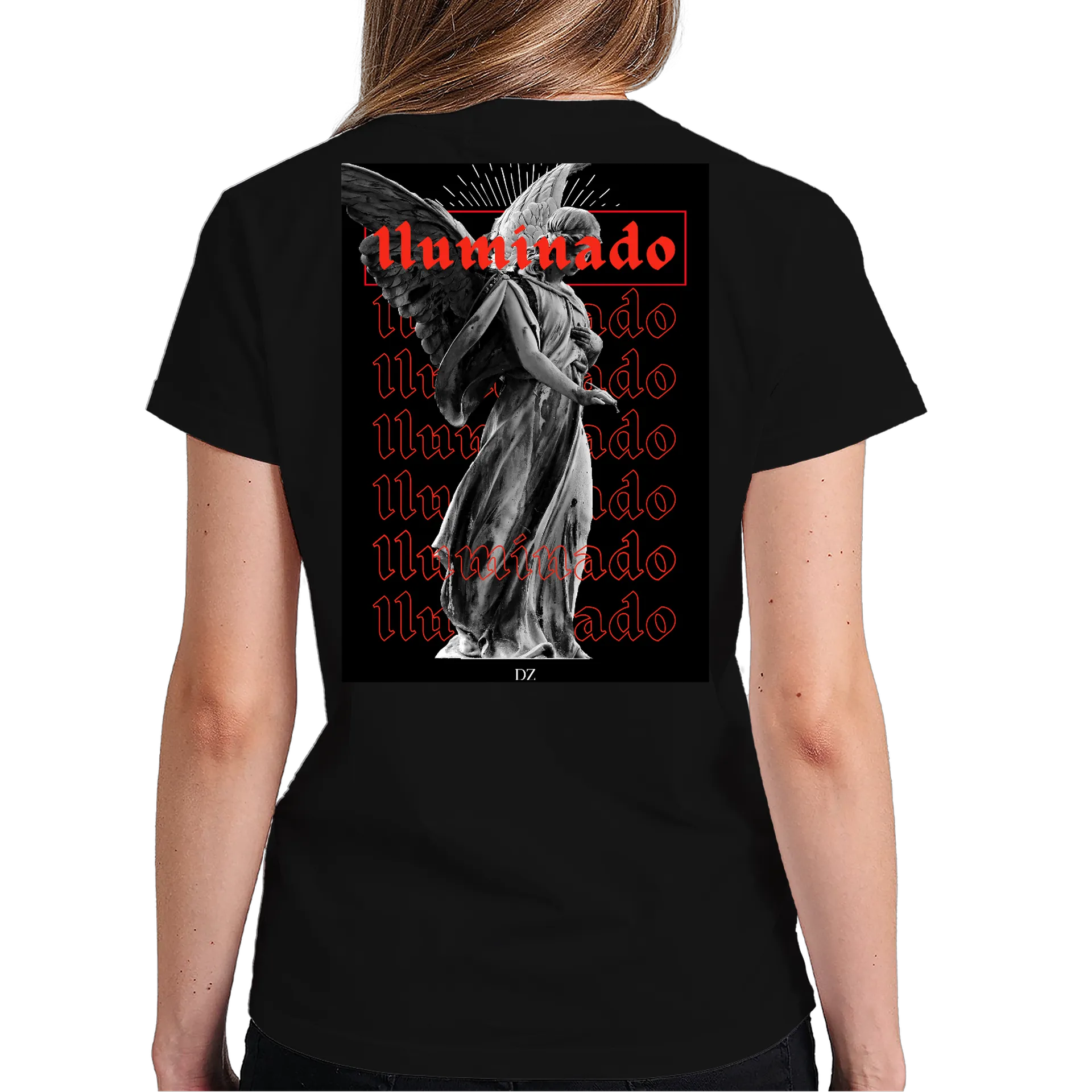 Camiseta Unminado Anjo Estátua Preto e Vermelho 100% Algodão - Imagem 5
