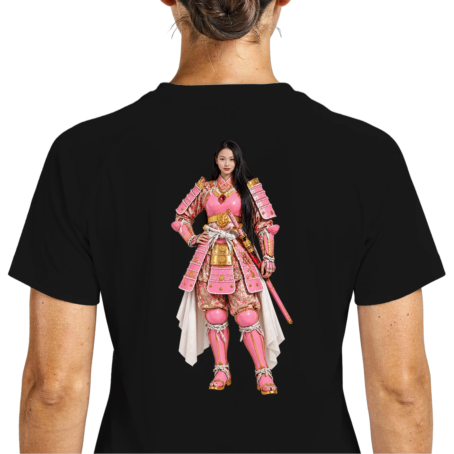 Camiseta Dry Fit Samurai com Armadura Rosa e Dourada 100% - Imagem 5