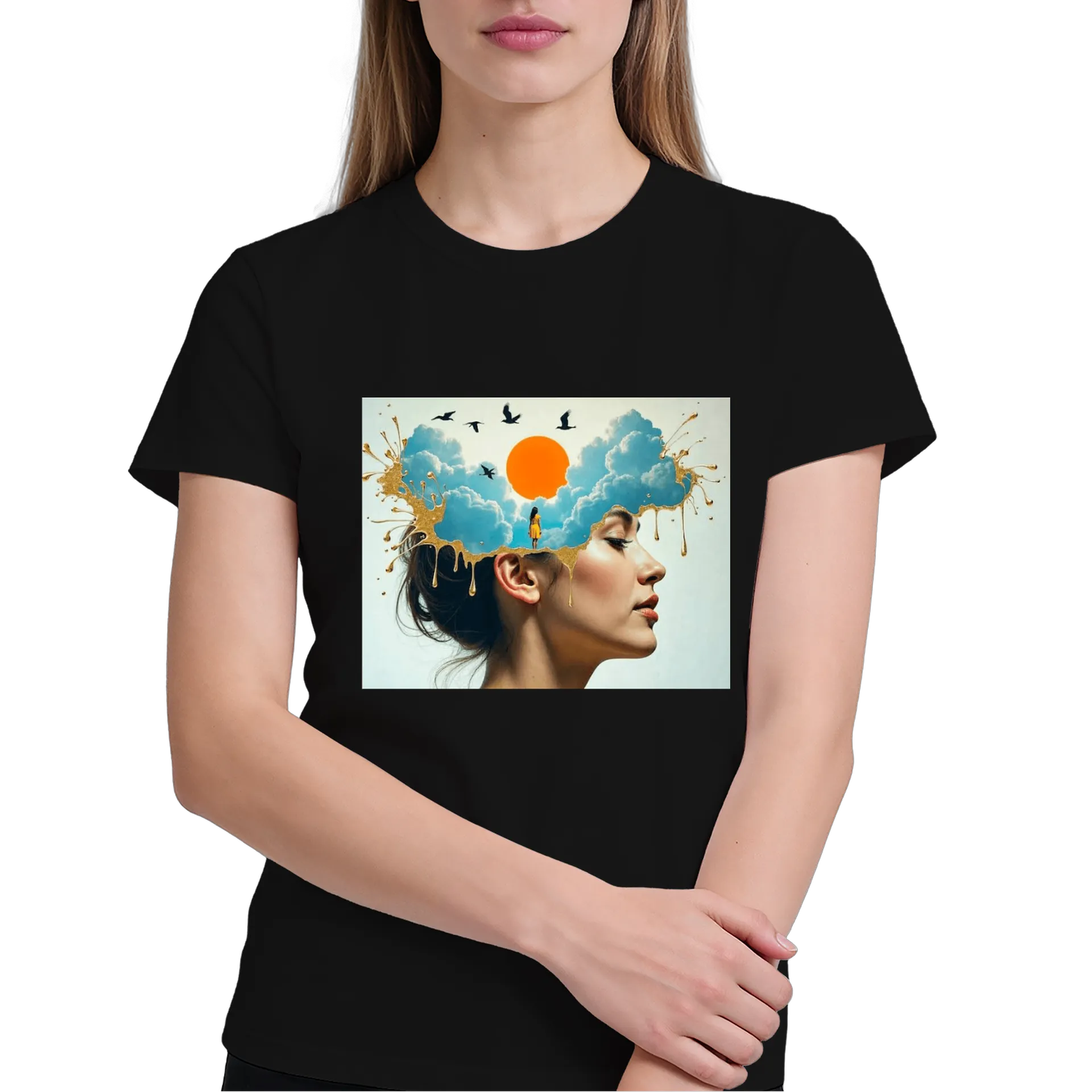 Camiseta Estampa Criativa Mulher Sol 100% Algodão - Imagem 4