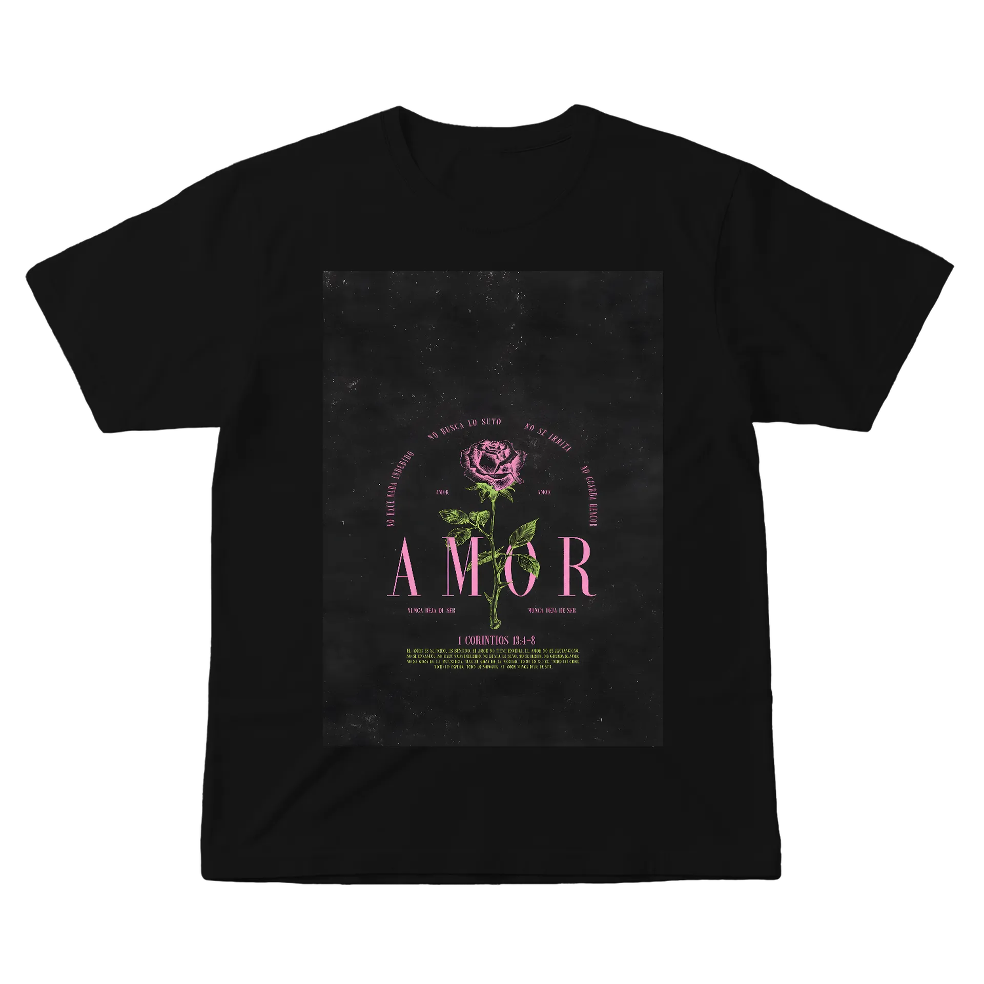 Camiseta Rosa Tipográfica Amor e Versículo Bíblico 100% - Imagem 1