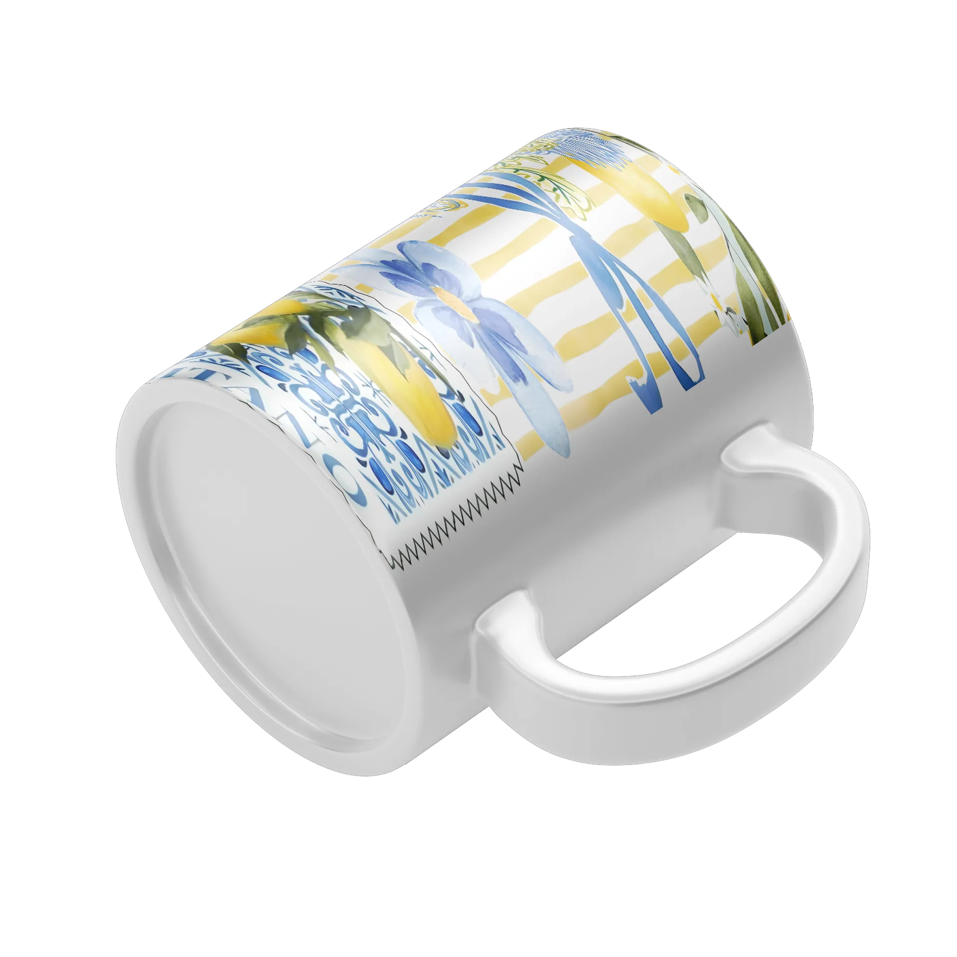 Caneca Estampa Floral Limões Azul e Amarelo 325ml - Imagem 4