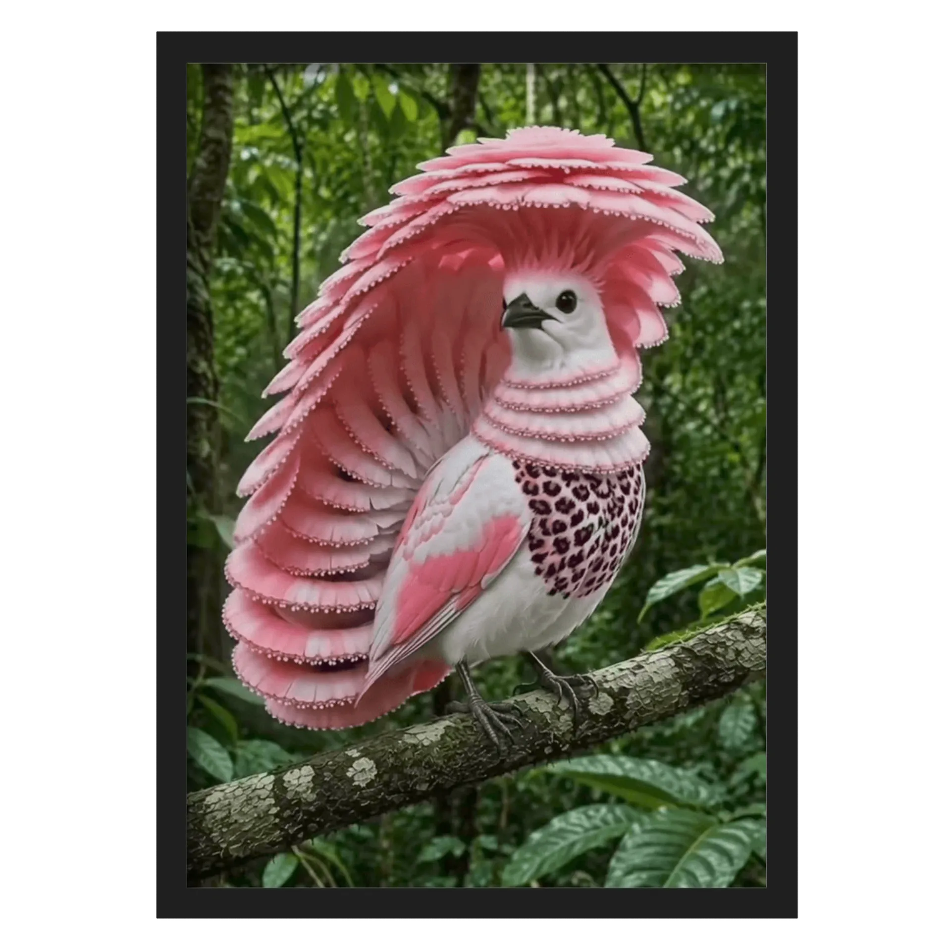 Quadro Ave Fantástica Plumagem Rosa na Floresta A3 - Imagem 1