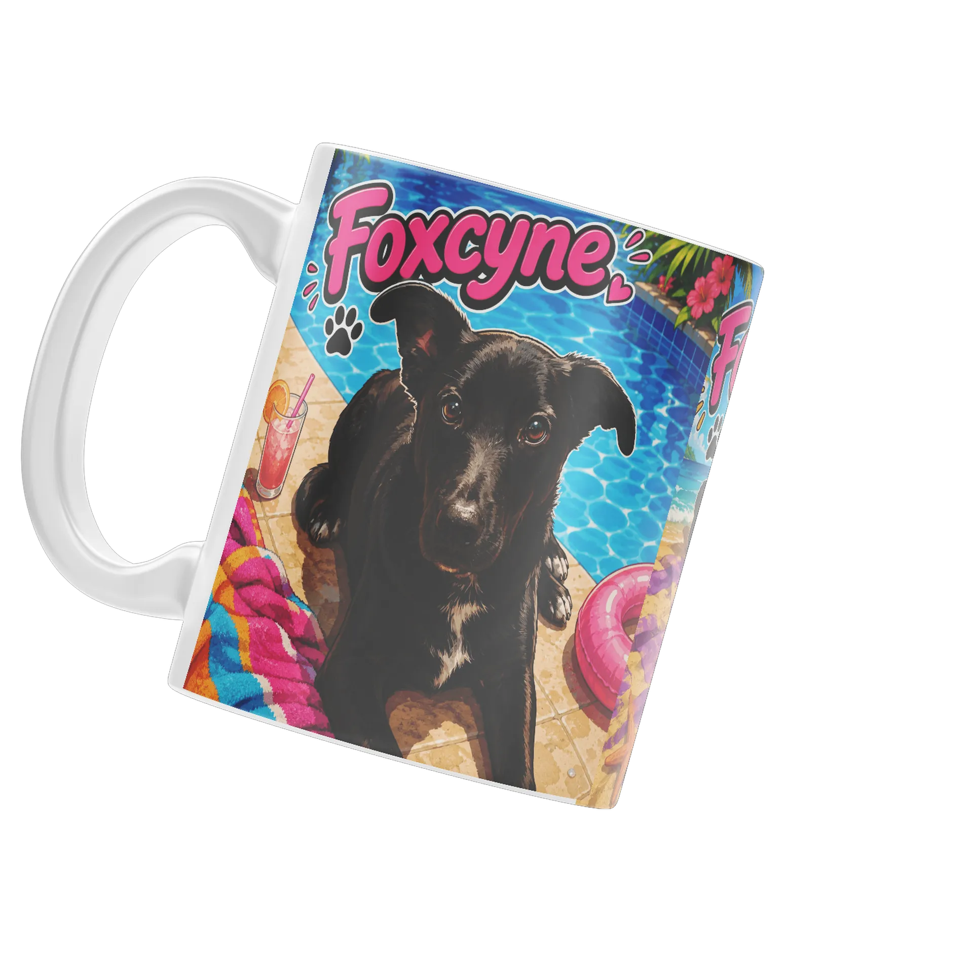 Caneca Porcelana Cão Preto Praia 325ml - Imagem 3