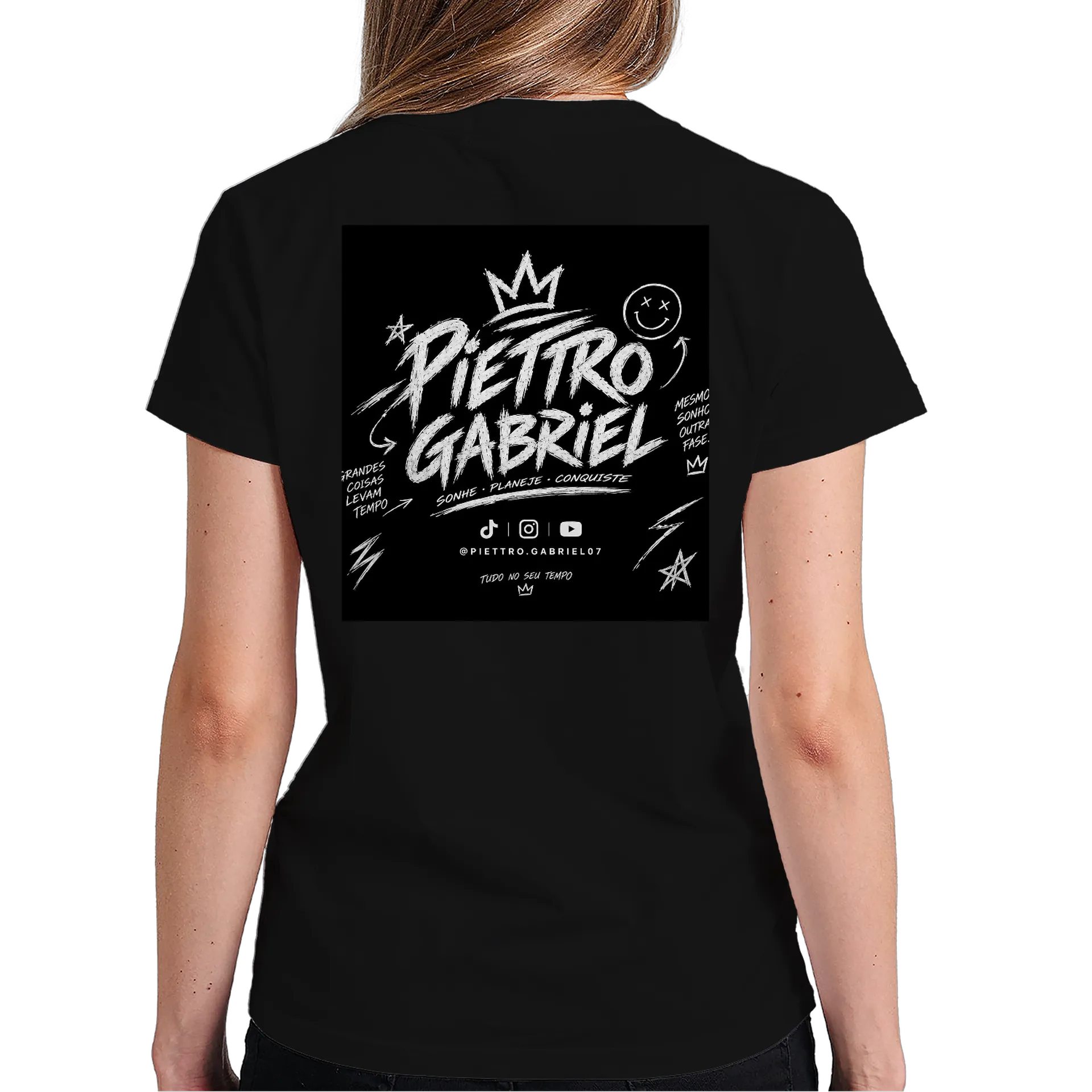 Camiseta Piettro Gabriel Estampa Preto 100% Algodão - Imagem 5