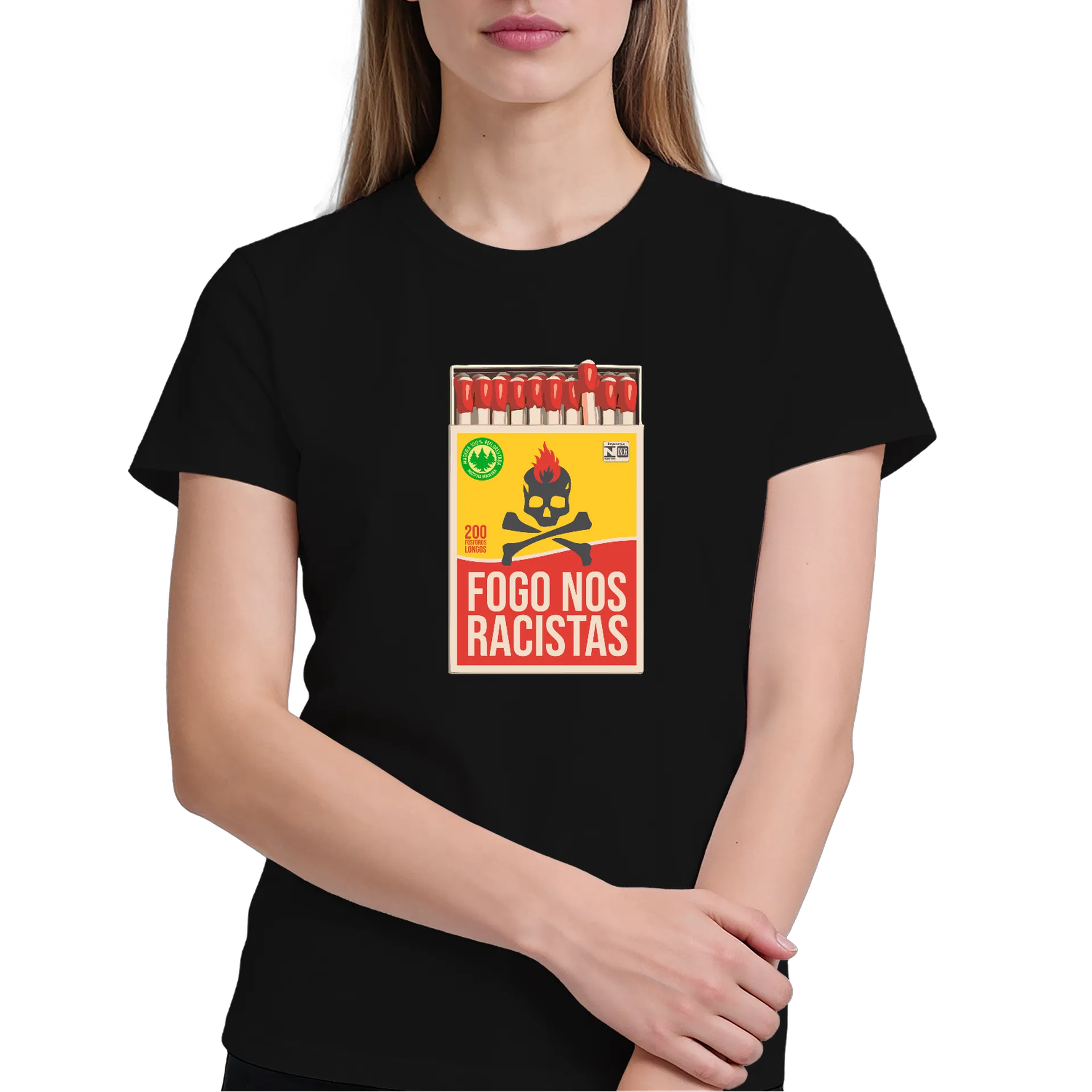 Camiseta Estampa Fogo Nos Racistas 100% Algodão - Imagem 4