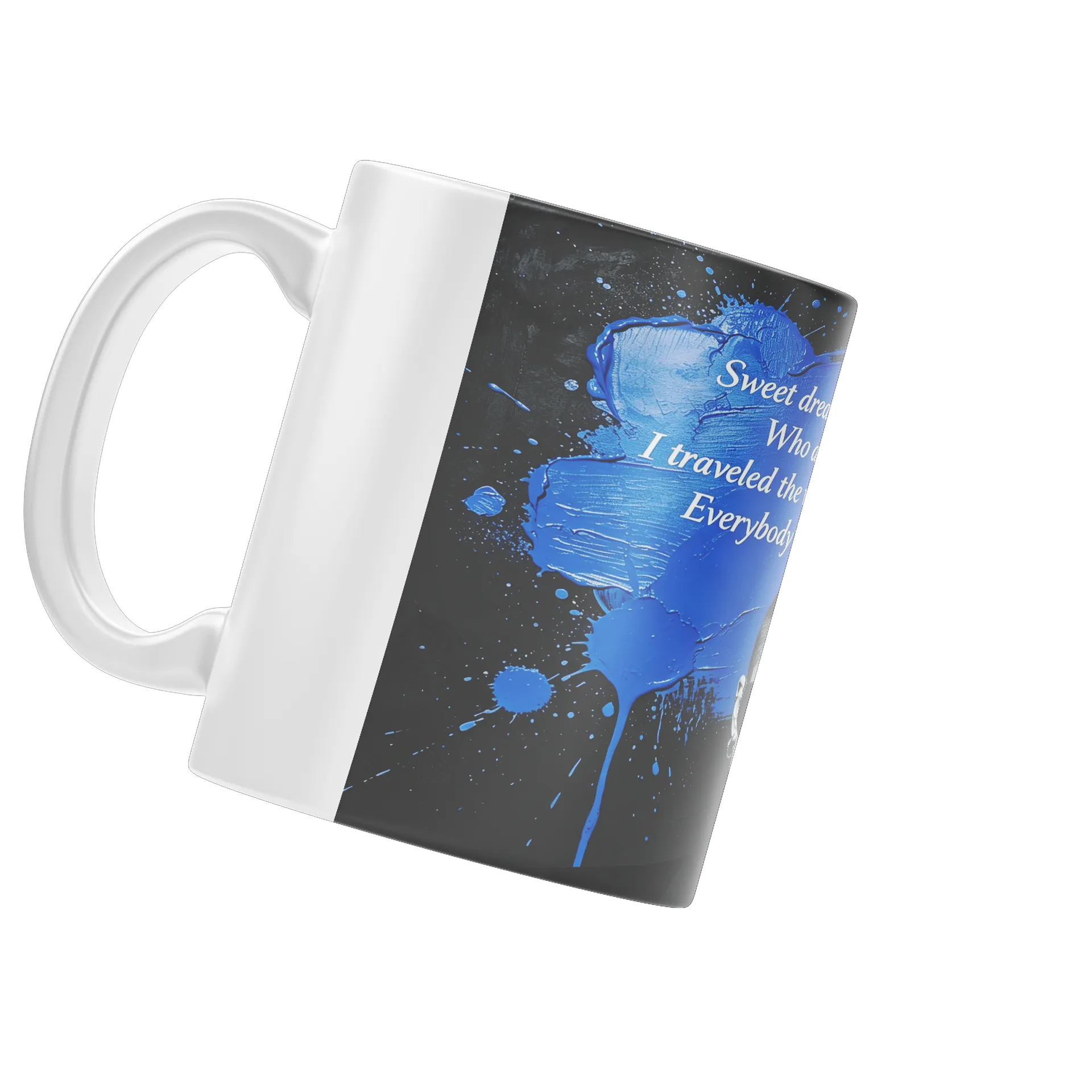 Caneca Porcelana Retrato Preto e Branco com Pincelada Azul - Imagem 3