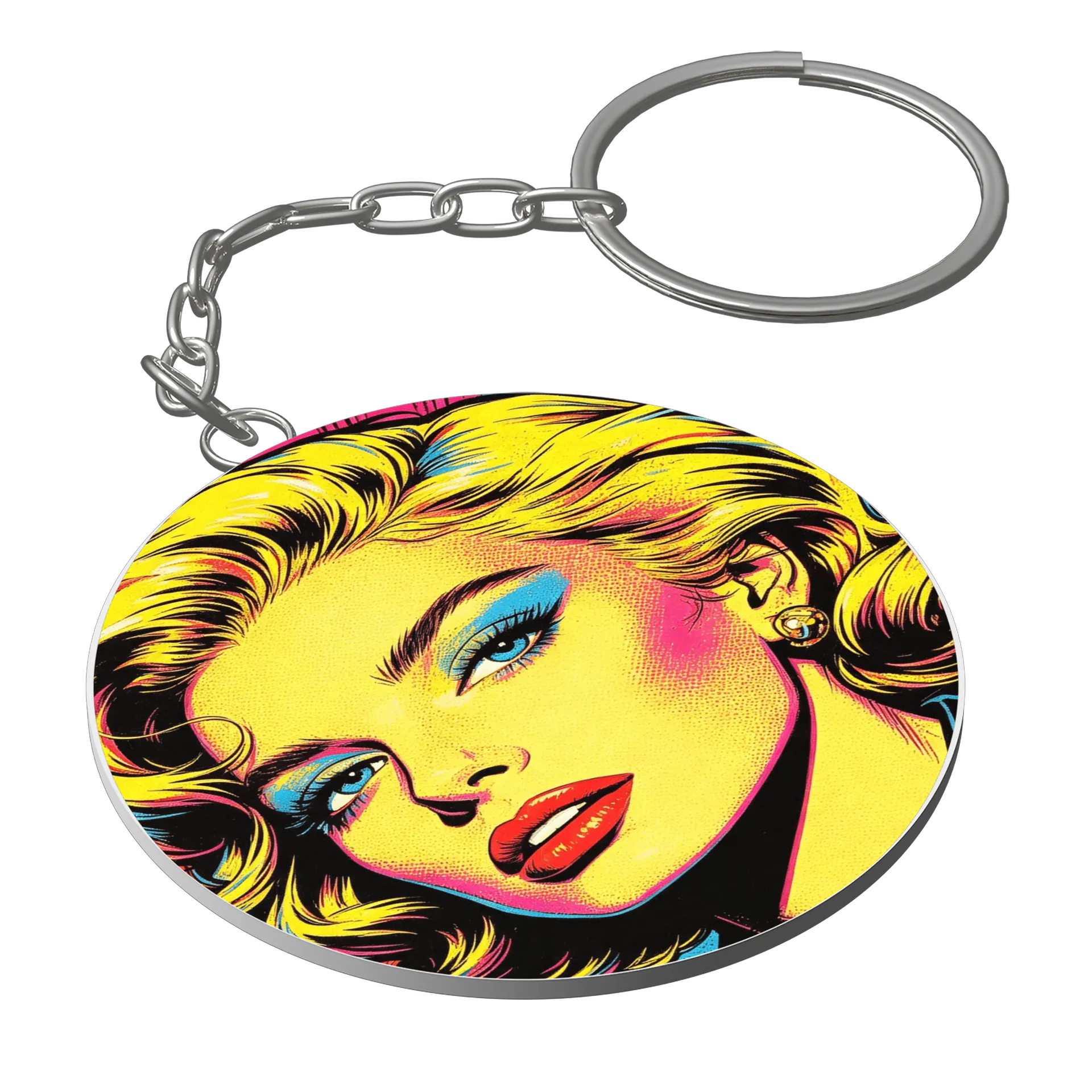 Chaveiro MDF Pop Art Retrô Mulher Amarela 5x5cm - Imagem 1
