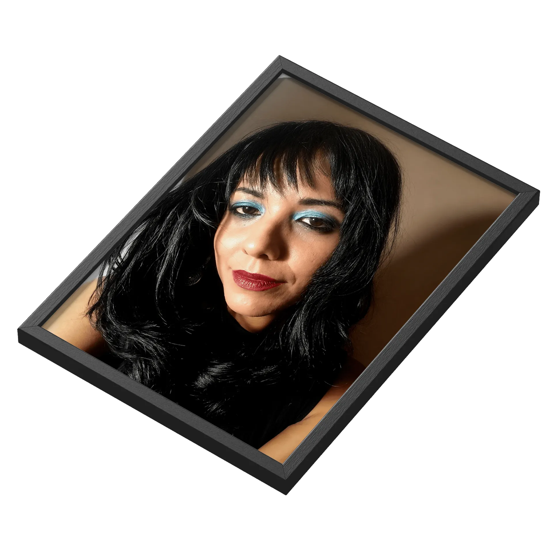 Quadro Retrato Mulher com Maquiagem Azul A3 MDF e Vidro - Imagem 3