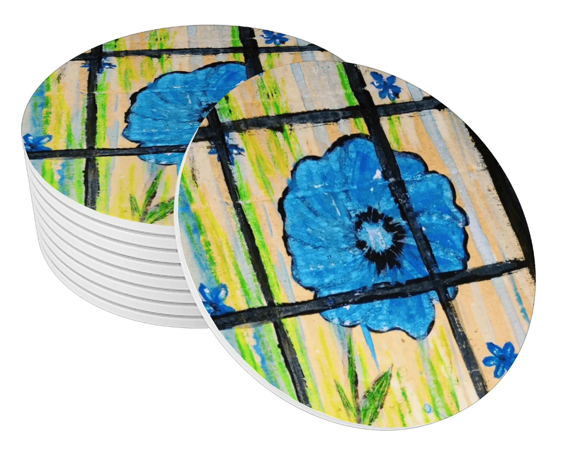 Porta-copo Flor Azul Pintura Colorida MDF - Imagem 1