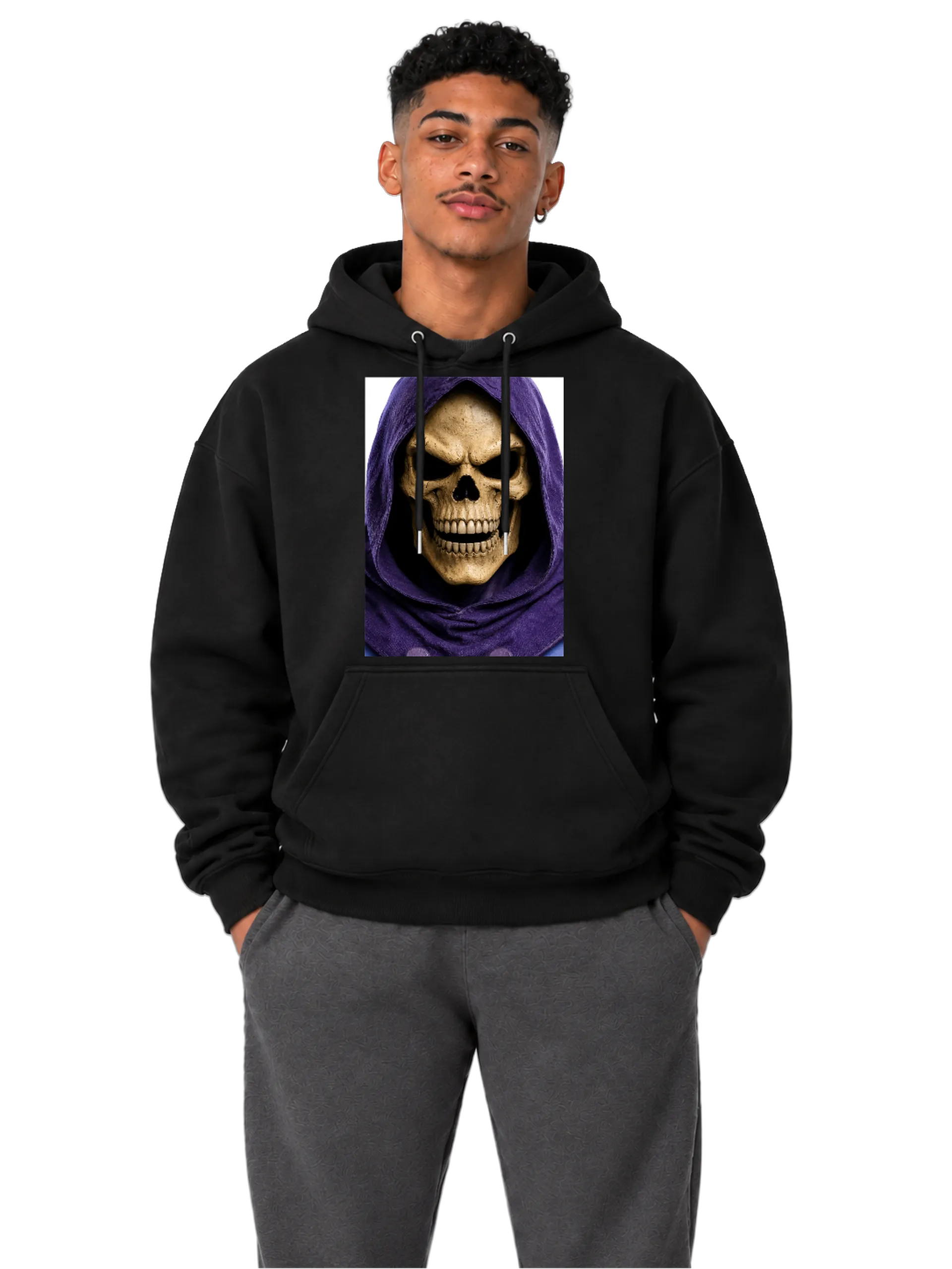 Blusa Moletom Canguru Caveira Realista com Capuz Roxo - Imagem 3