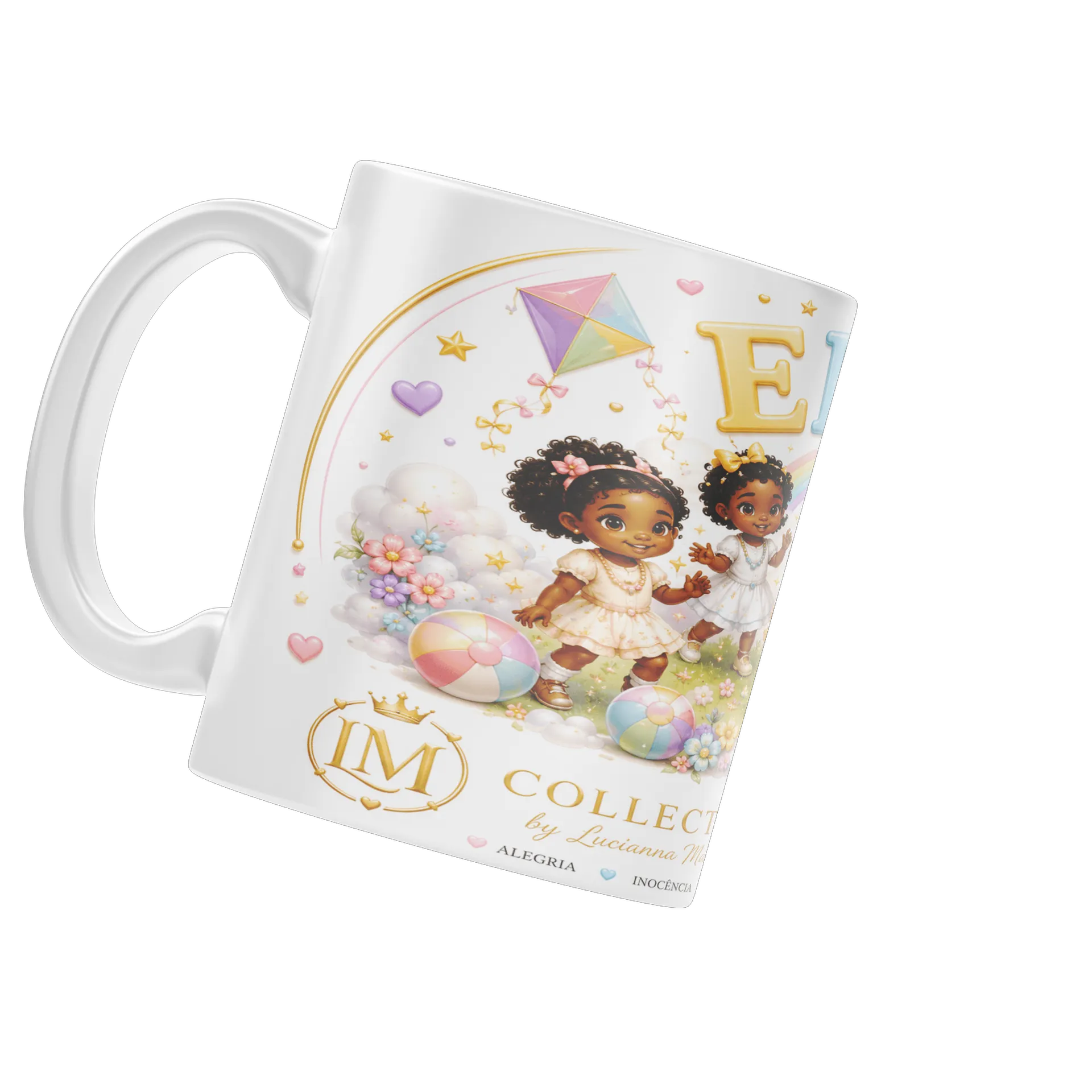 Caneca Porcelana Crianças Flores Estrelas 325ml - Imagem 4