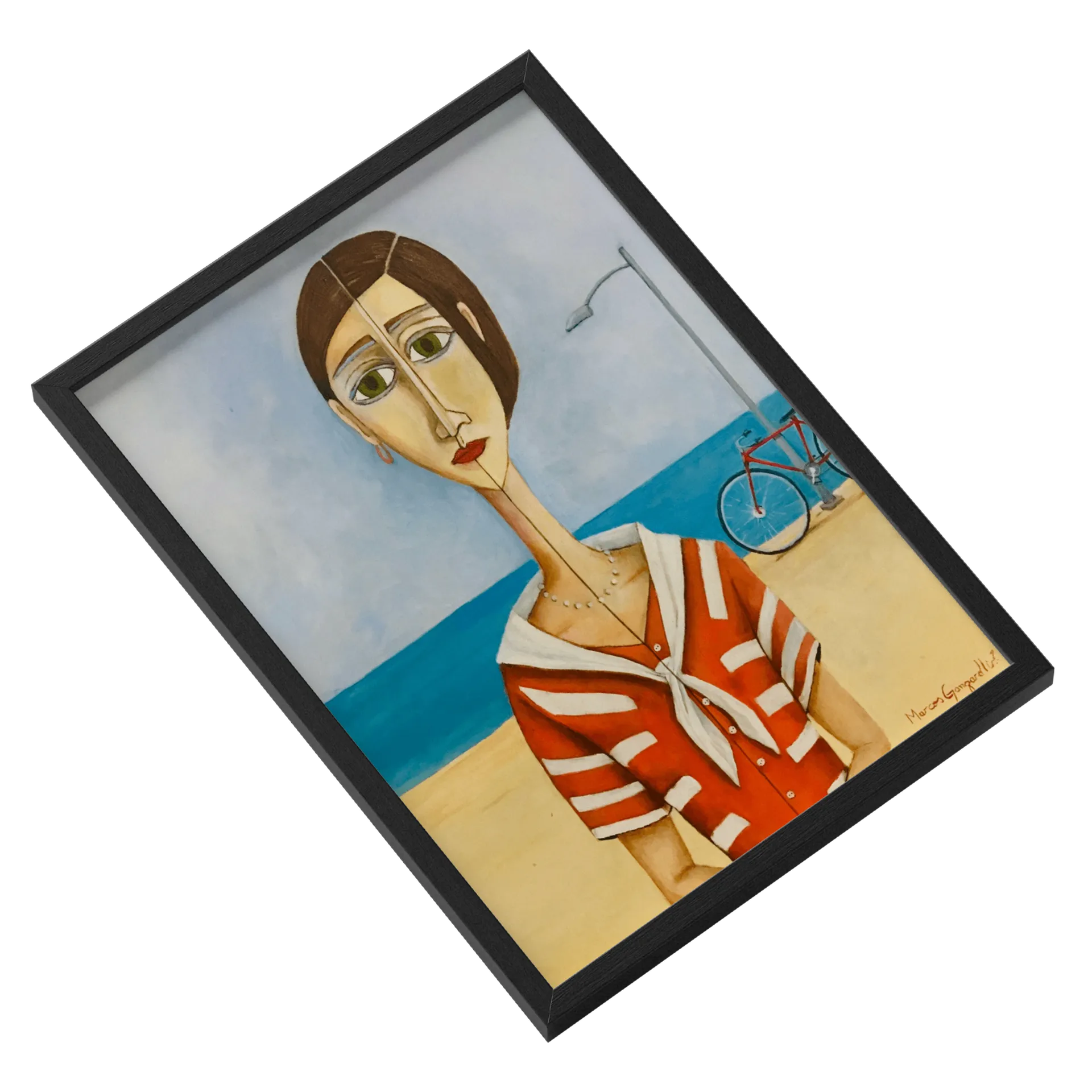 Quadro Retrato Mulher Azul Com Decoração de Bicicleta A3 de Marcos Ganzarolli — imagem 2 de 3