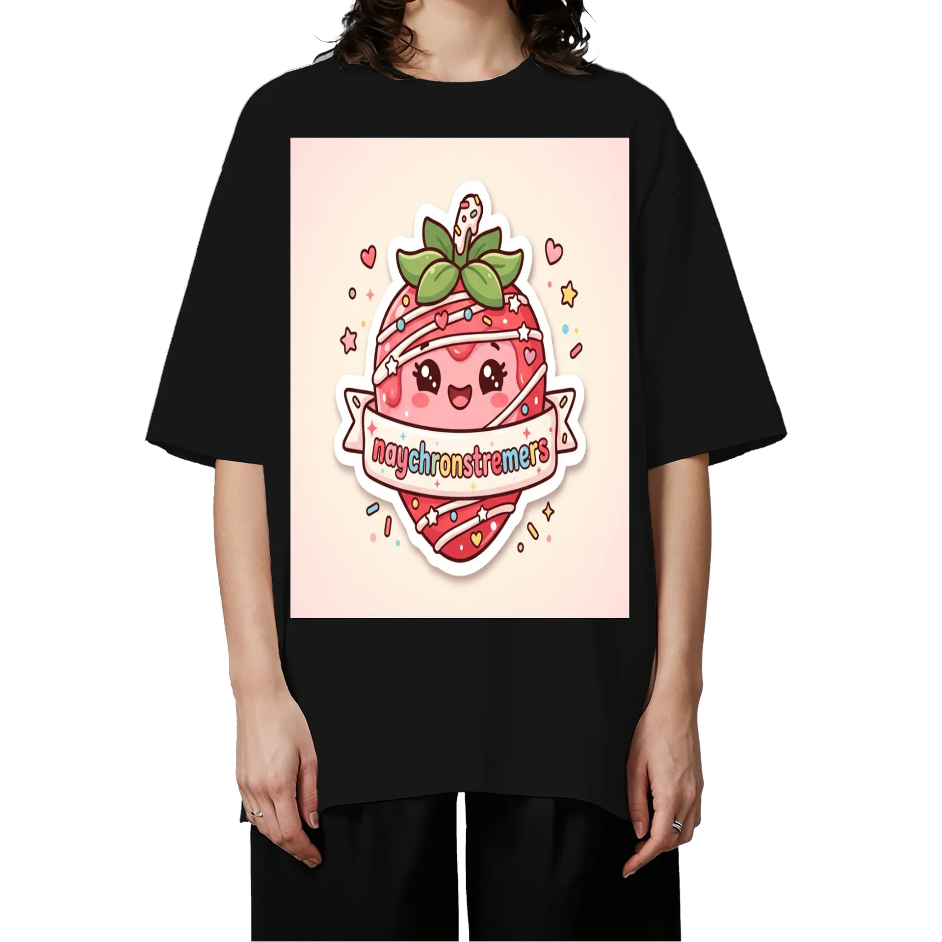 Camiseta Oversized Morango Cartoon 'naychronstreamers' - Imagem 3