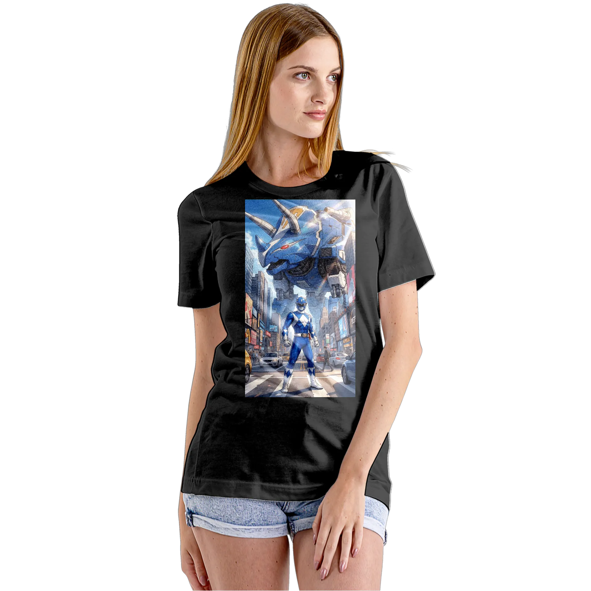 Camiseta Babylook Herói Azul e Robô Gigante 100% Algodão - Imagem 5