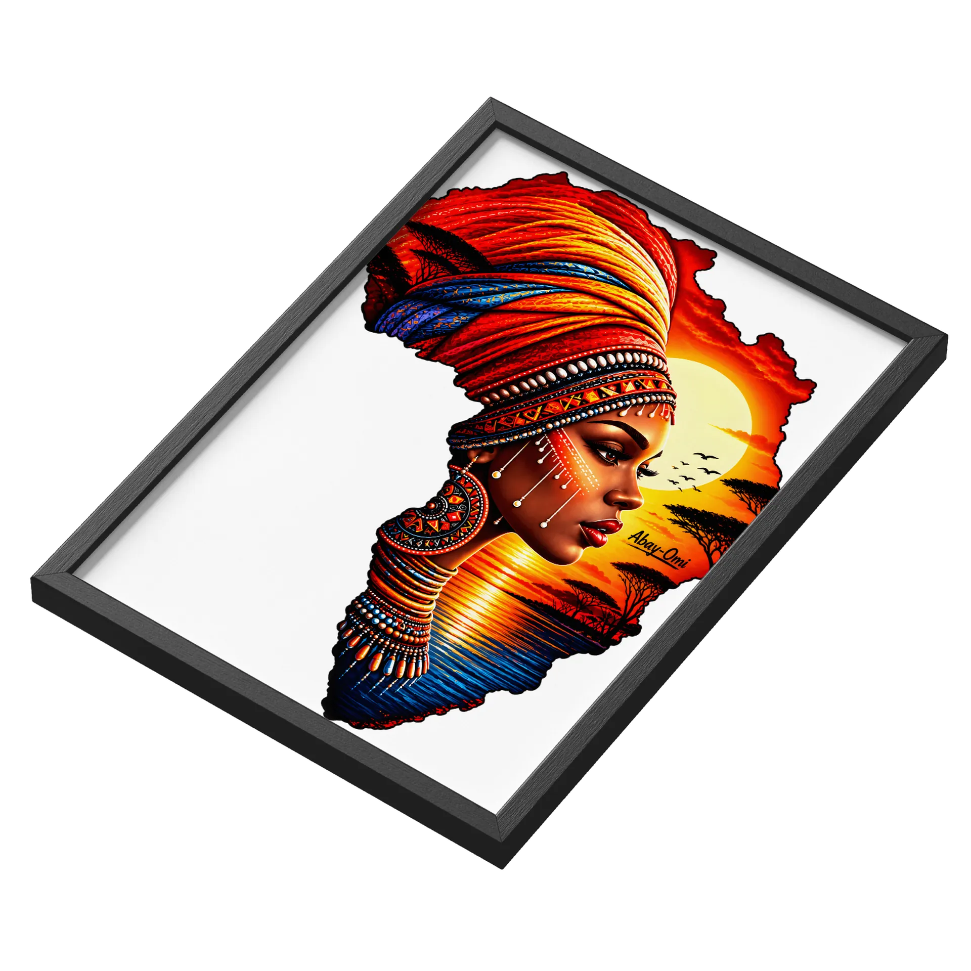 Quadro Mulher com Turbante Africano Pôr do Sol A3 - Imagem 3