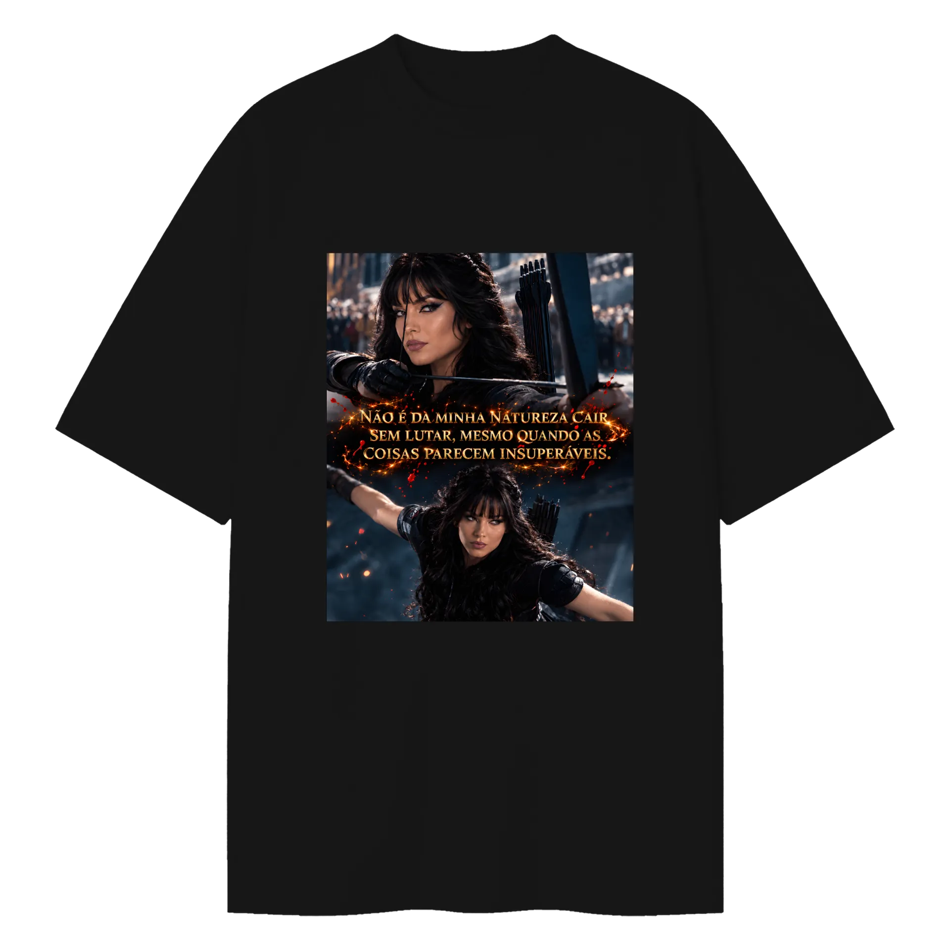 Camiseta Oversized Arqueira Realista com Frase Motivacional - Imagem 1