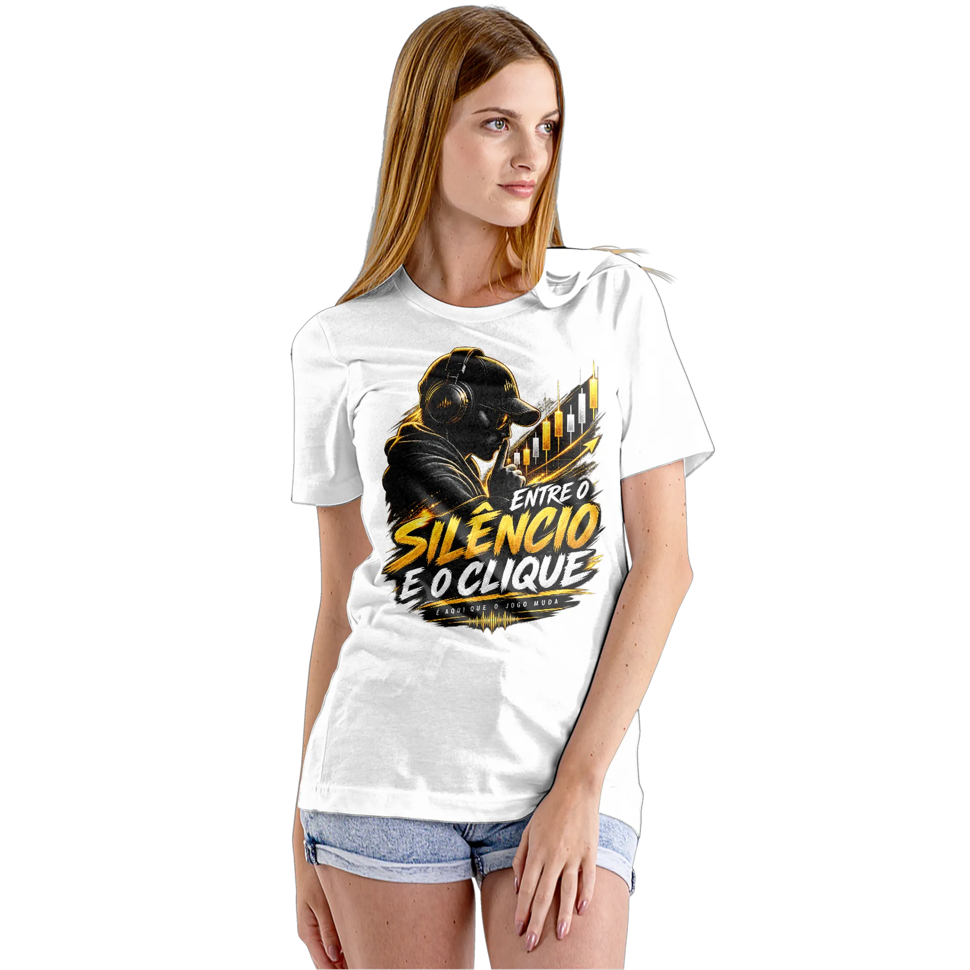 Camiseta Babylook Entre o Silêncio e o Clique 100% Algodão - Imagem 5