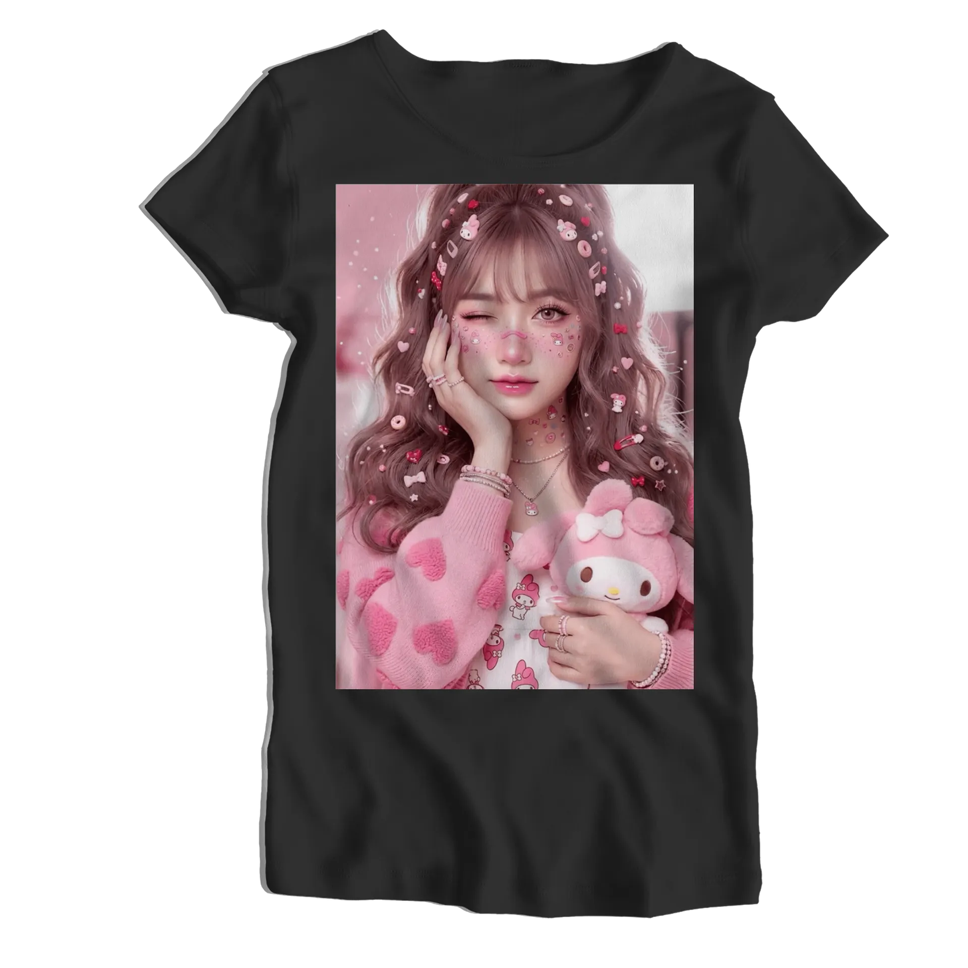 Camiseta Babylook Estampa My Melody Rosa 100% Algodão - Imagem 1