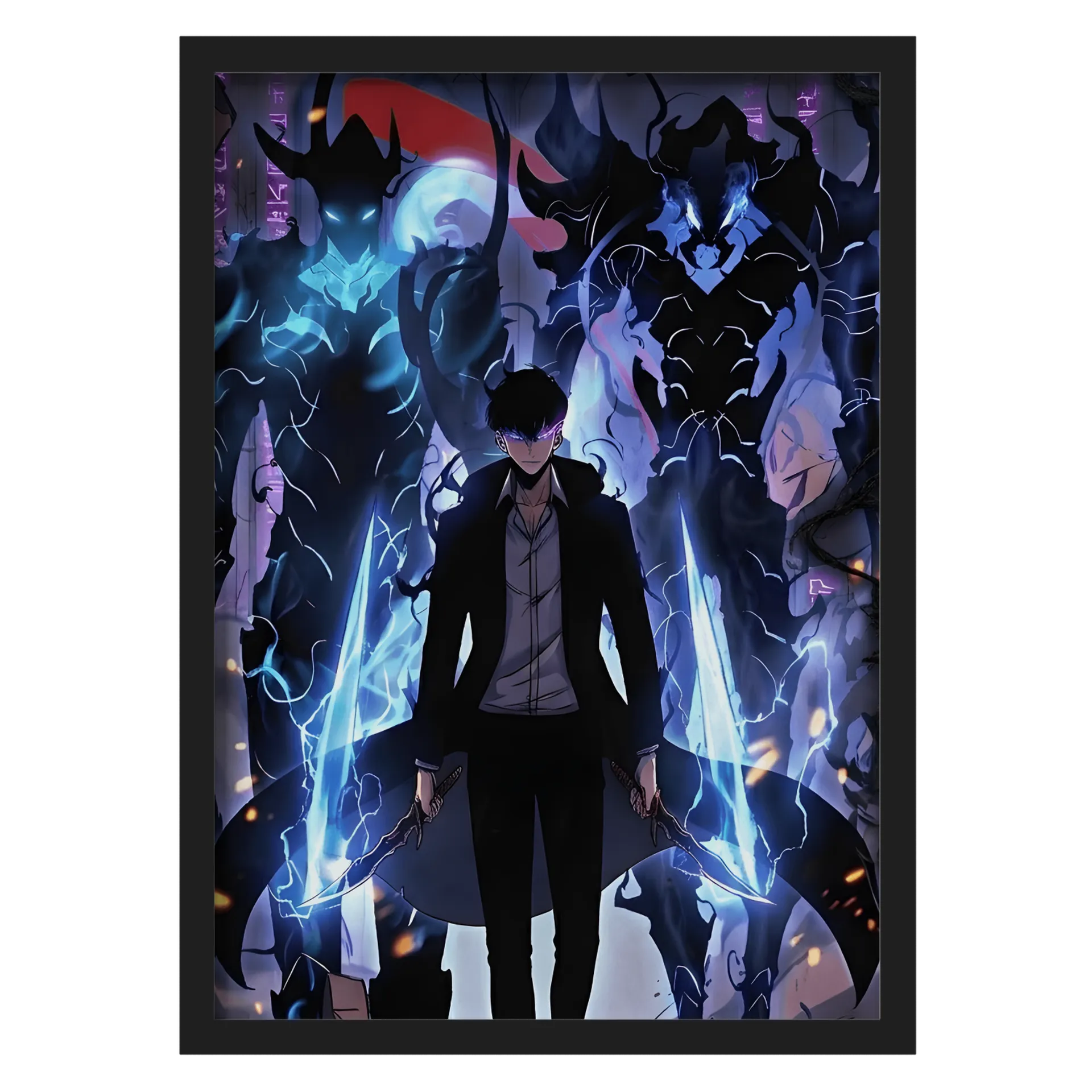 Quadro Anime Caçador Sombras Azuis A3 com Vidro - Imagem 1