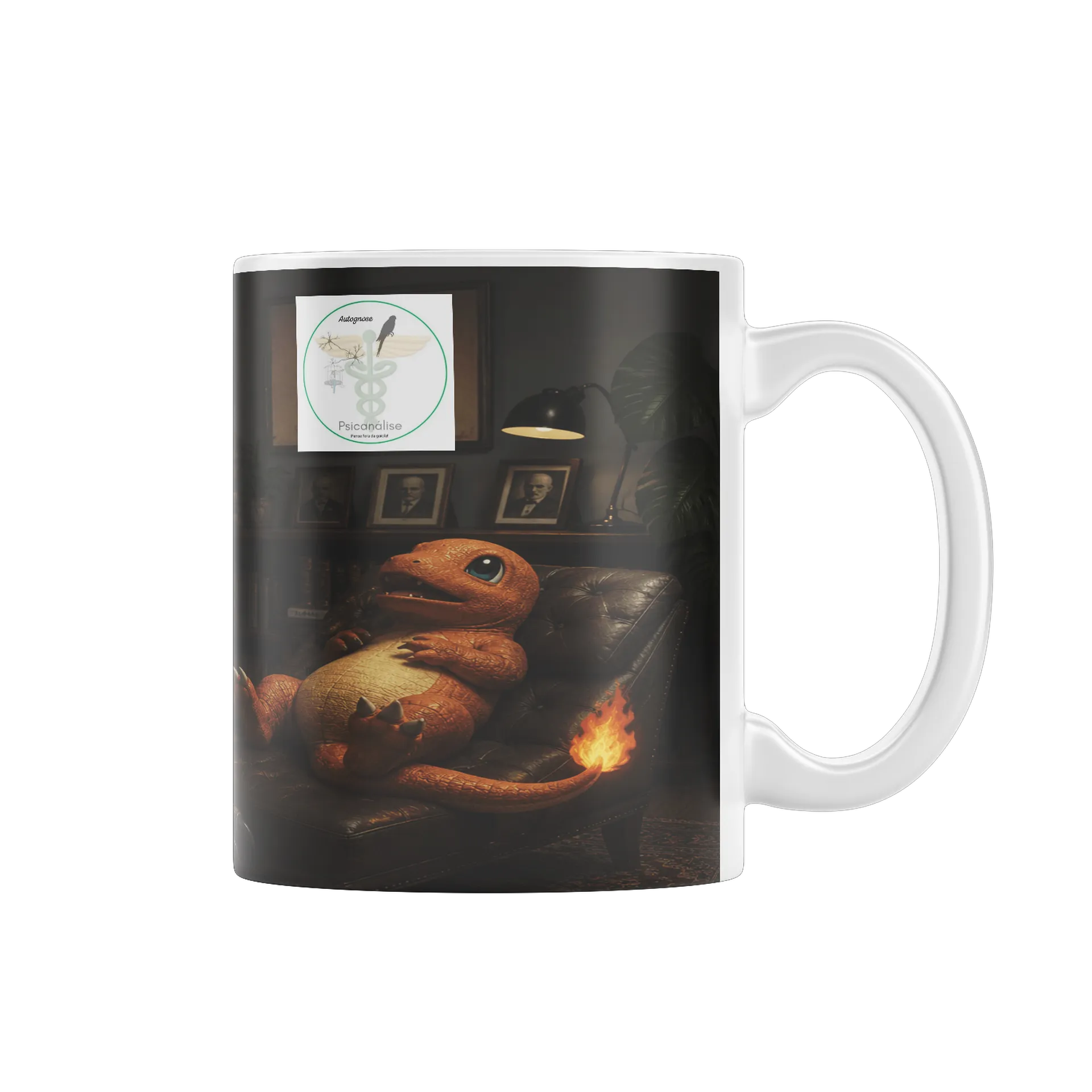 Caneca Porcelana Dinossauro Psicólogo 325ml - Imagem 1
