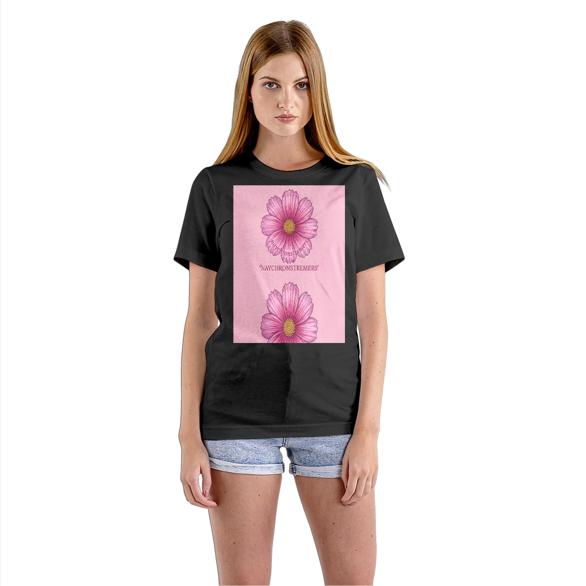 Camiseta Babylook Flor Rosa Naychronstreamers 100% Algodão - Imagem 3