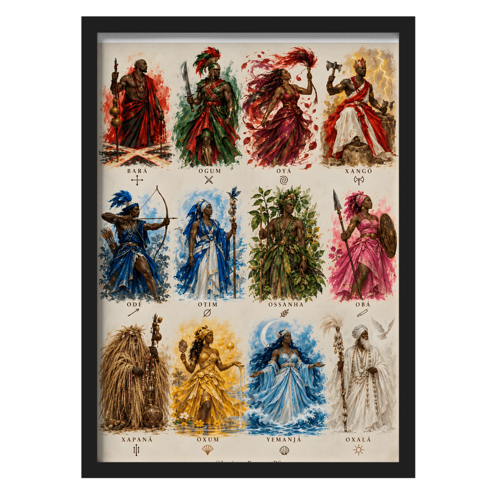 Quadro Orixás da Umbanda Arte Colorida A3 Com Vidro - Imagem 1