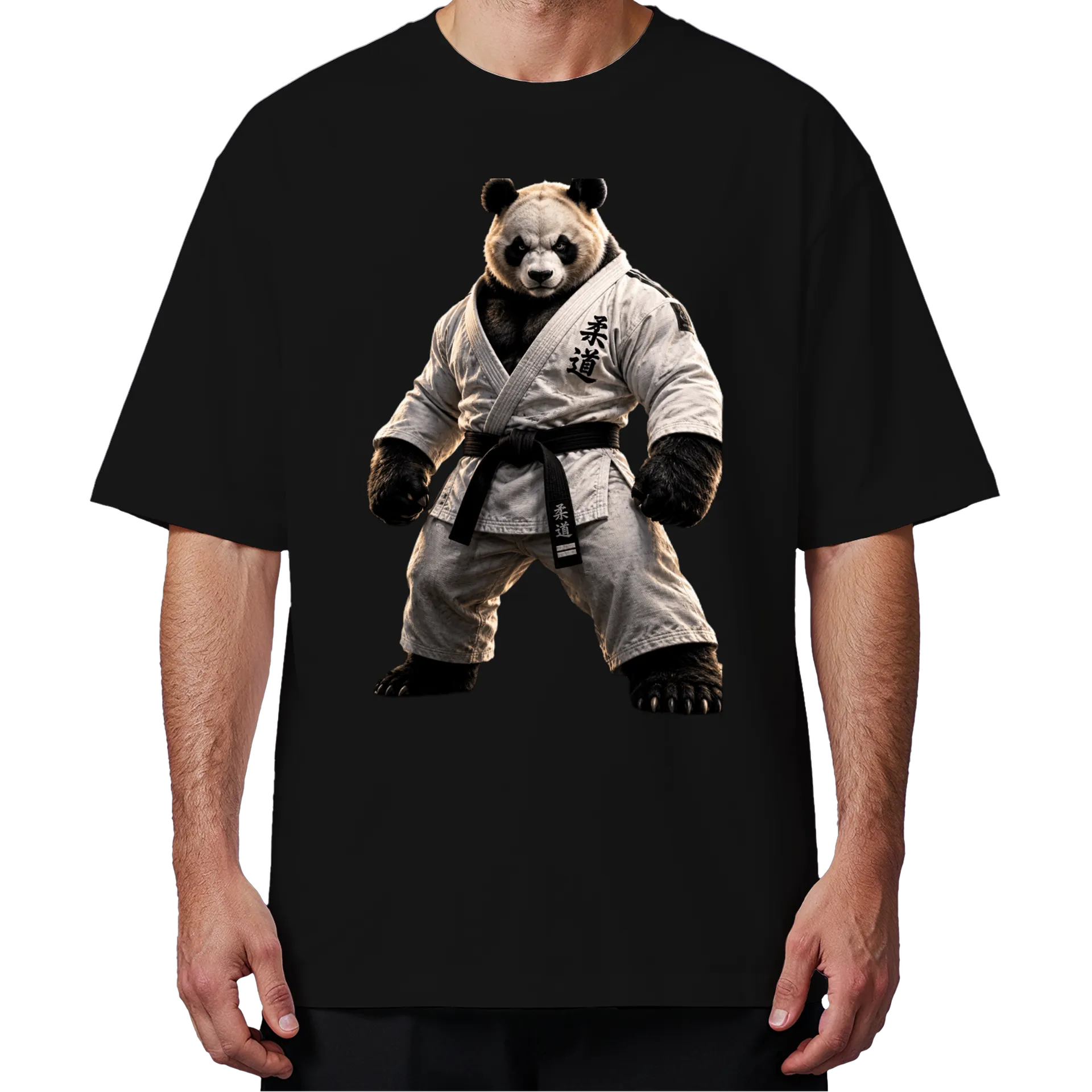 Camiseta Oversized Panda Lutador de Judô Realista preta - Imagem 4
