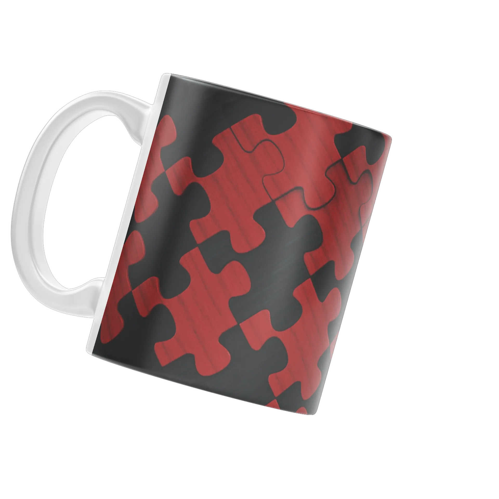 Caneca Porcelana Estampa Quebra-cabeça Vermelho Preto 325ml - Imagem 3