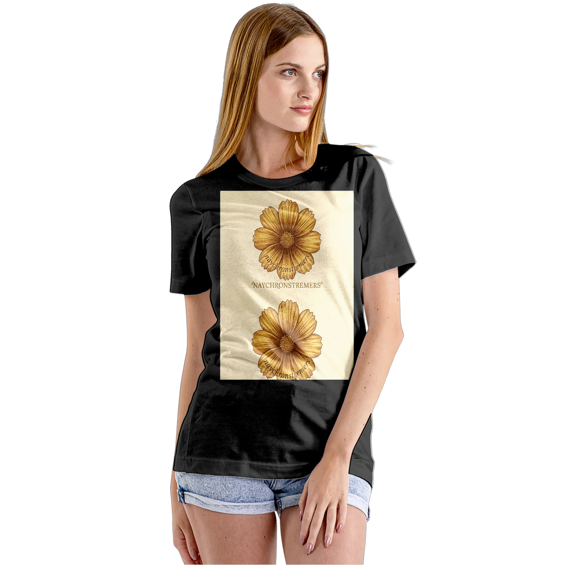 Camiseta Babylook Flor Dourada Logo Naychronstreamers 100% - Imagem 5
