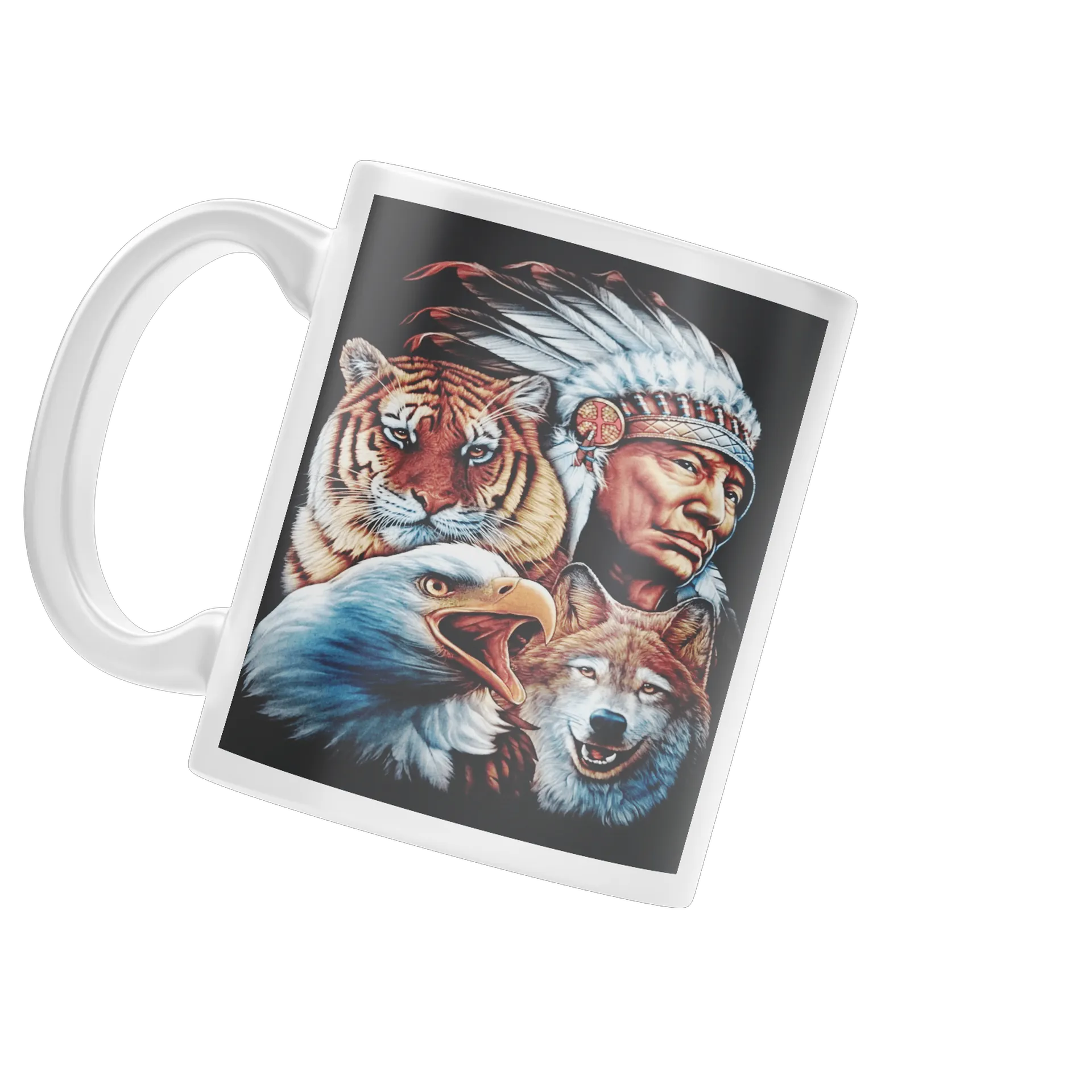 Caneca personalizada Índio, tigre,lobo e águia  de Lopes Estampas Clássicas  — imagem 3 de 4