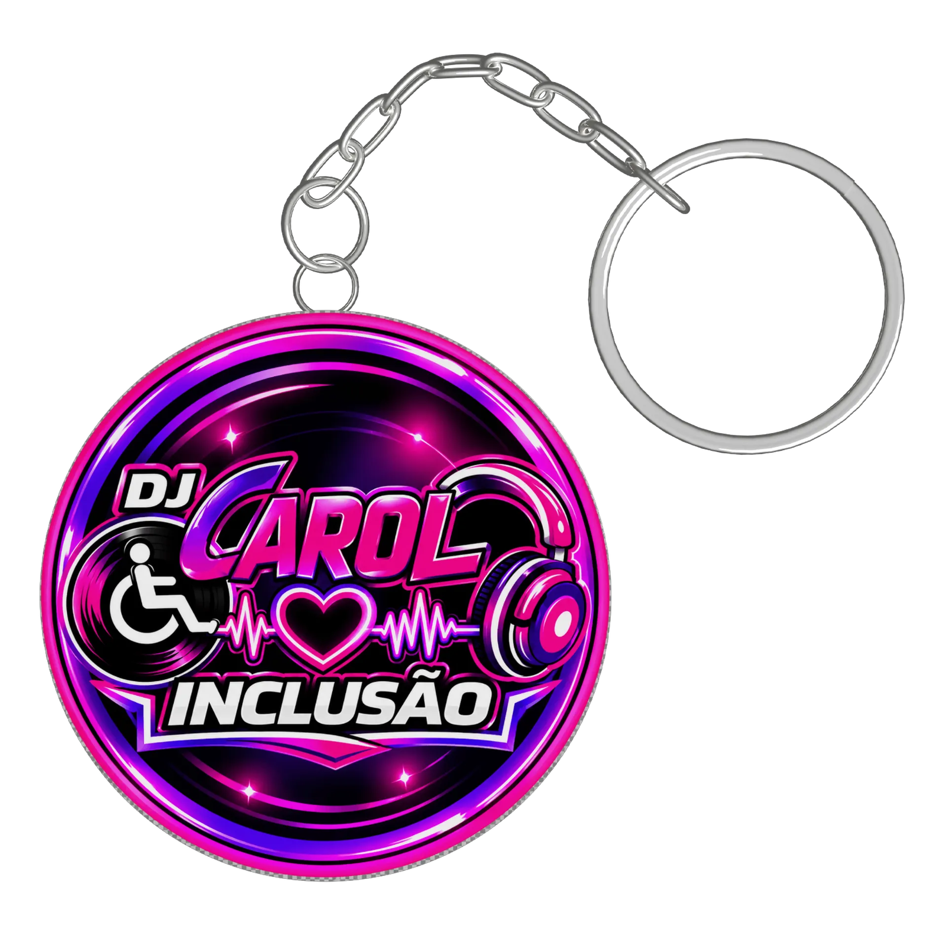 Chaveiro MDF Logo DJ Carol Inclusão com Vinil e Fones de Carol Inclusão — imagem 2 de 3