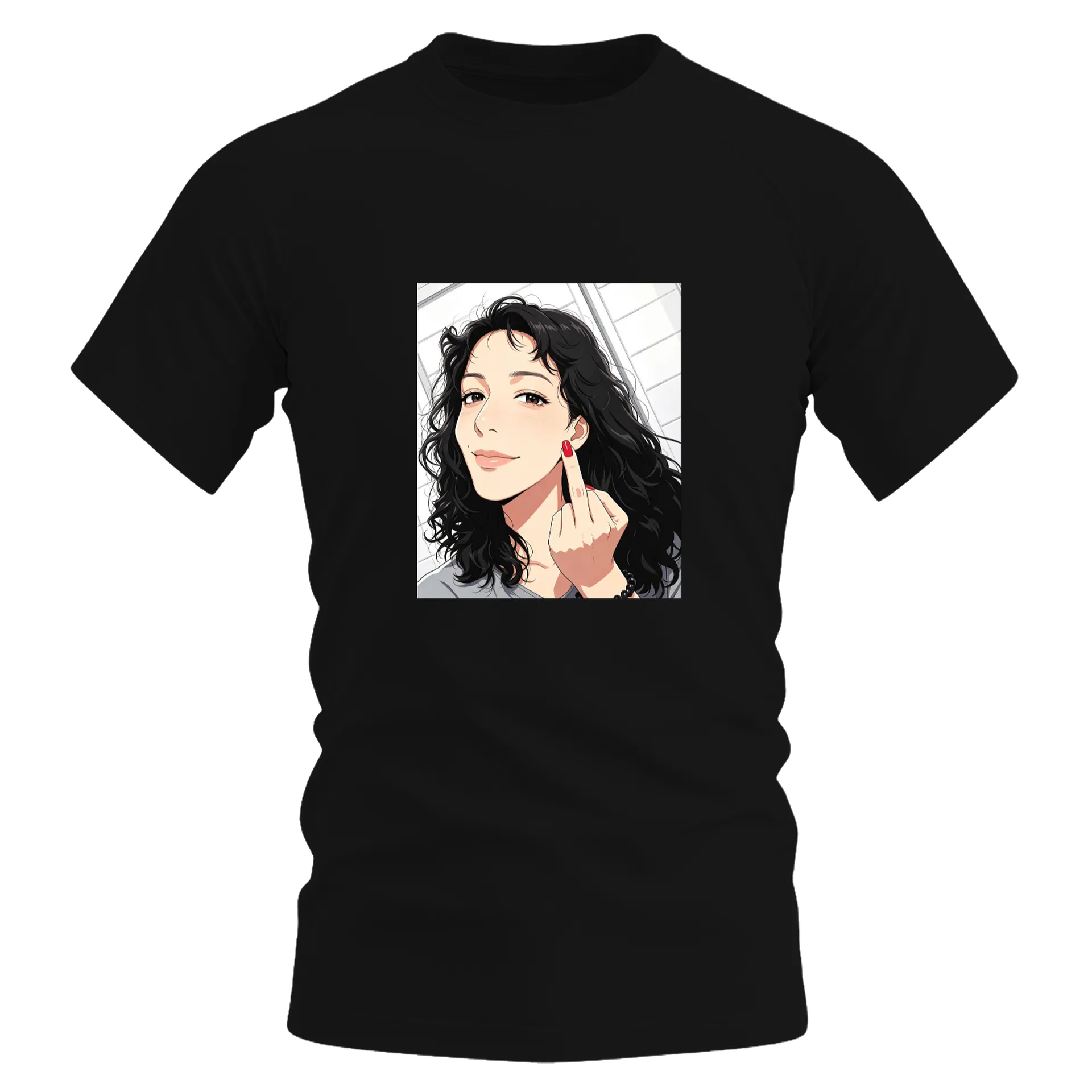 Camiseta Dry Fit Mulher Estampa Retrato Ilustrado Preto - Imagem 1