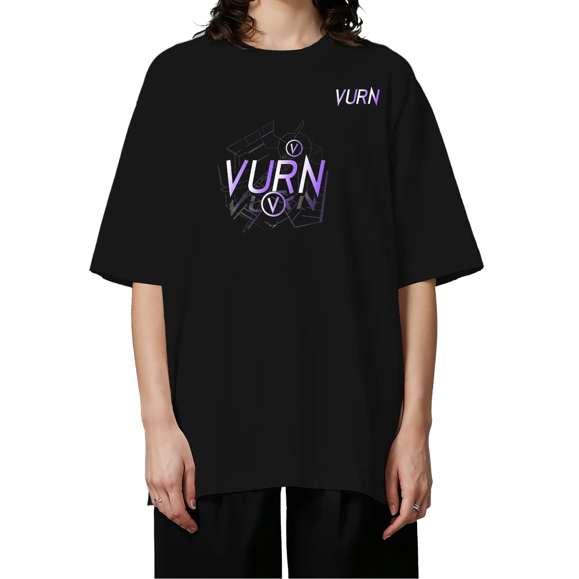 Camiseta Oversized Estampa VURN Preto 100% Algodão - Imagem 3