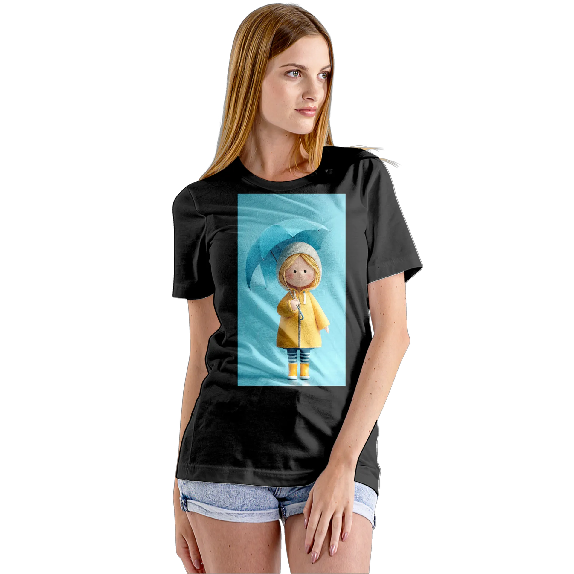 Camiseta Babylook Menina Cartoon com Guarda-Chuva 100% - Imagem 5