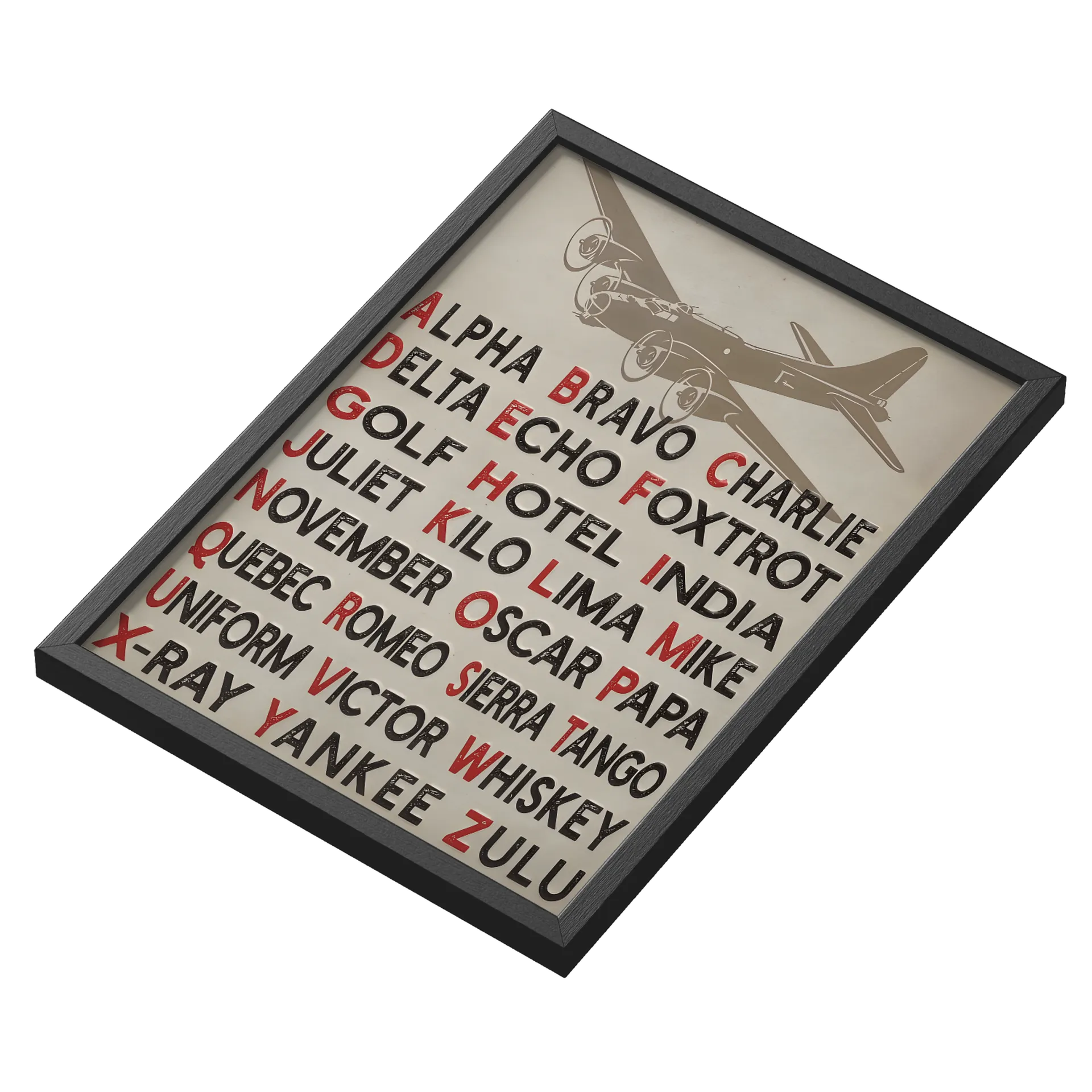 Quadro Avião Militar Tipografia Vermelho e Preto A3 - Imagem 3
