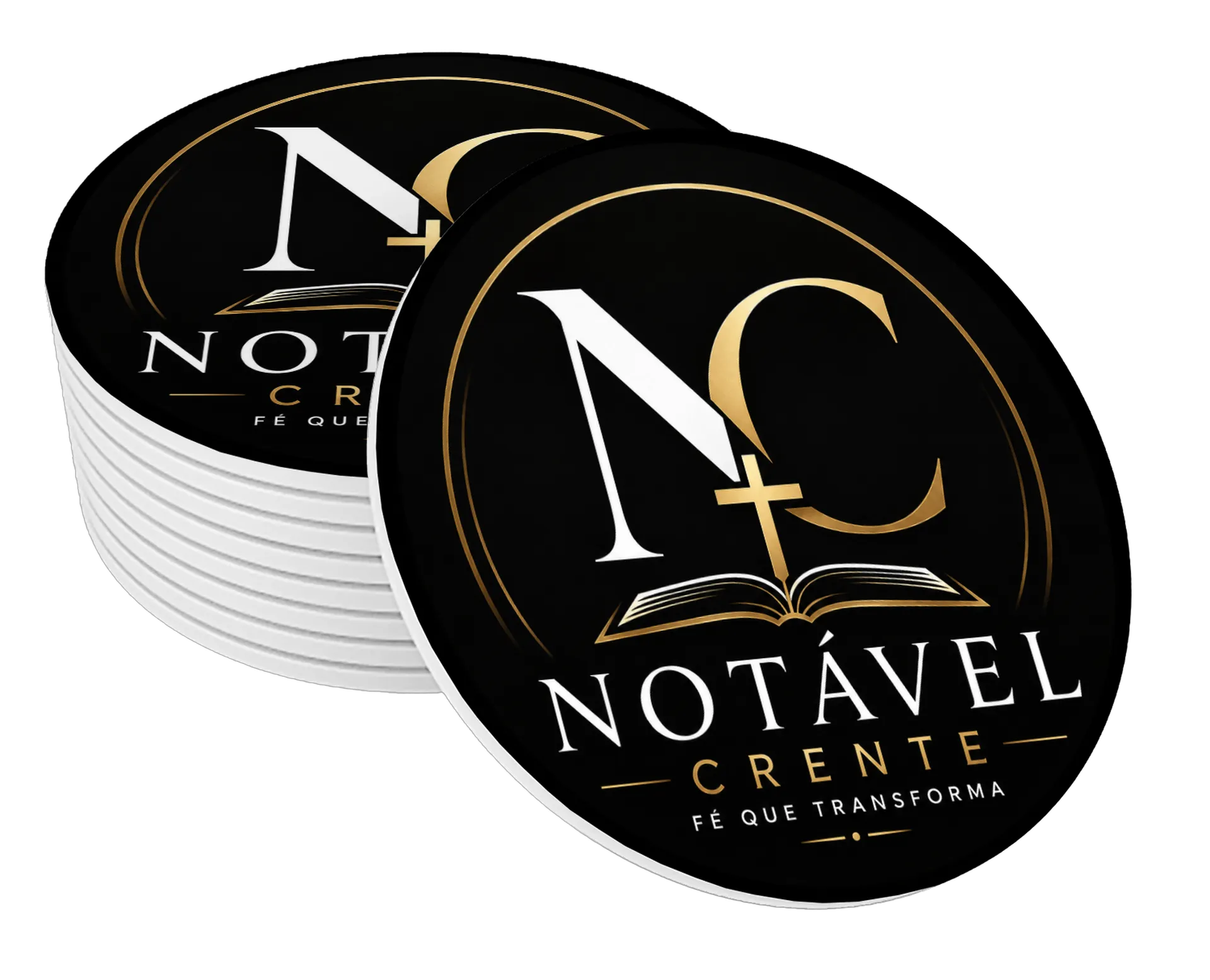 Porta-copo Logo Notável Crente Dourado e Branco MDF - Imagem 1
