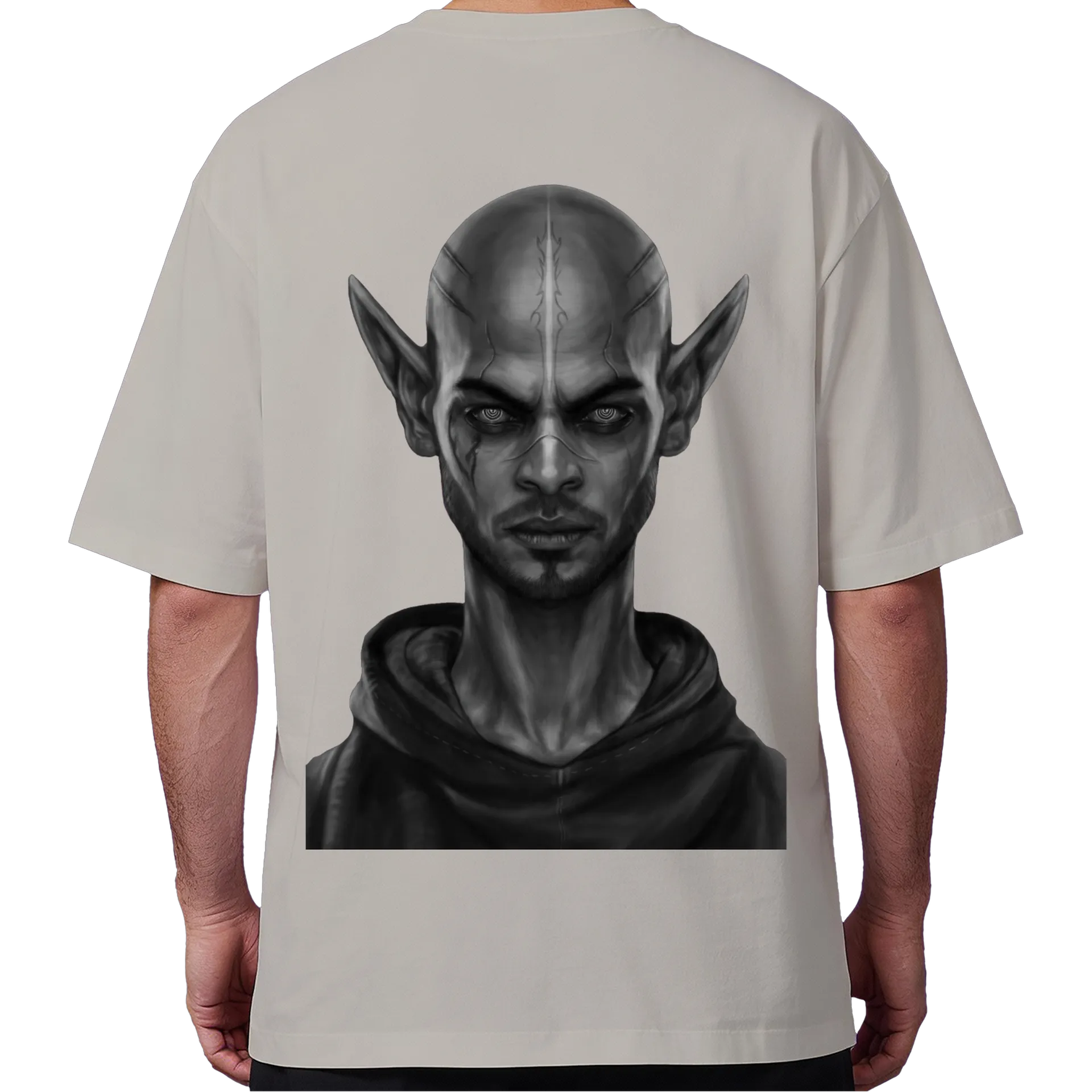 Camiseta Oversized Elfo Realista em Preto e Branco - Imagem 6