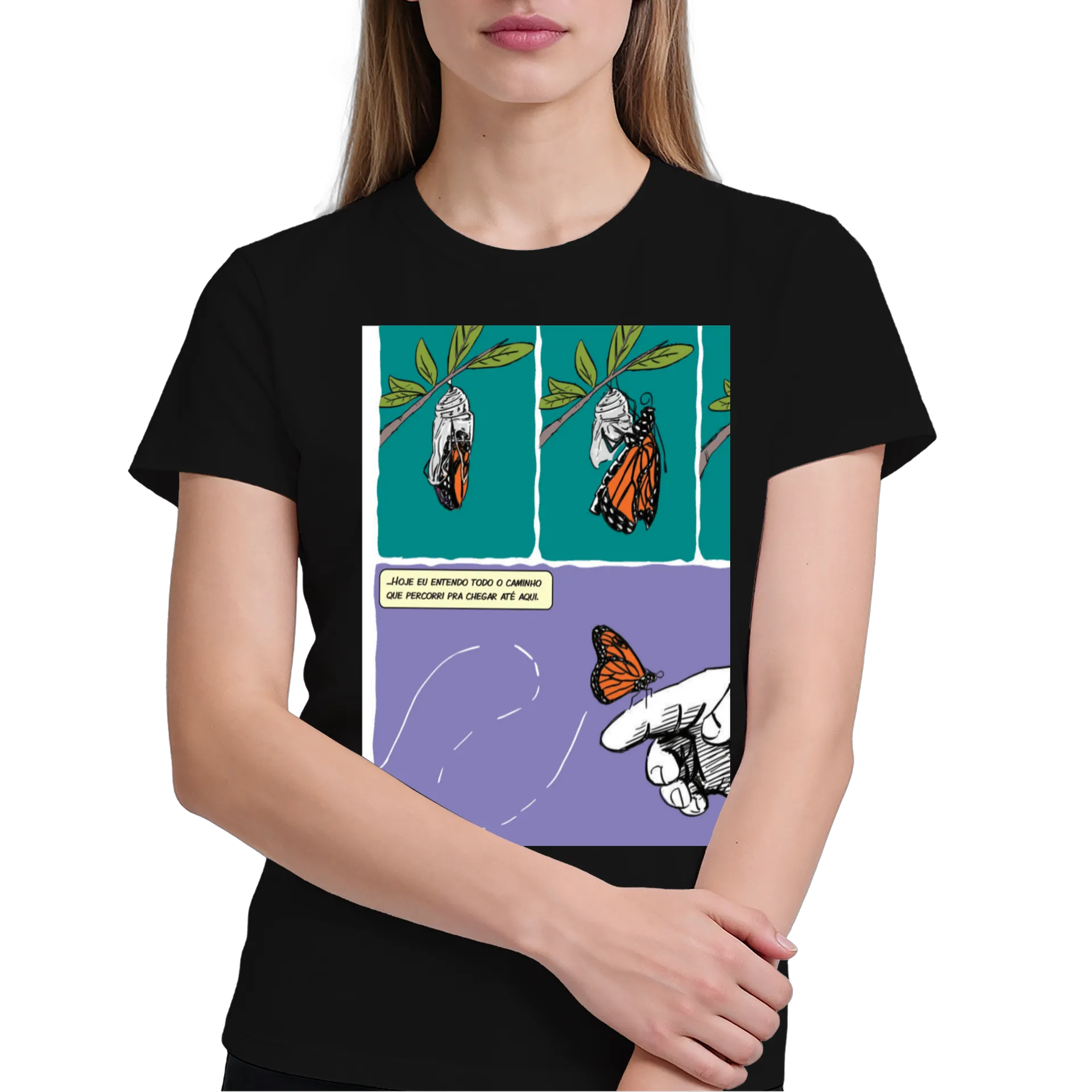 Camiseta Borboleta Laranja 100% Algodão - Série HQ  - Imagem 4