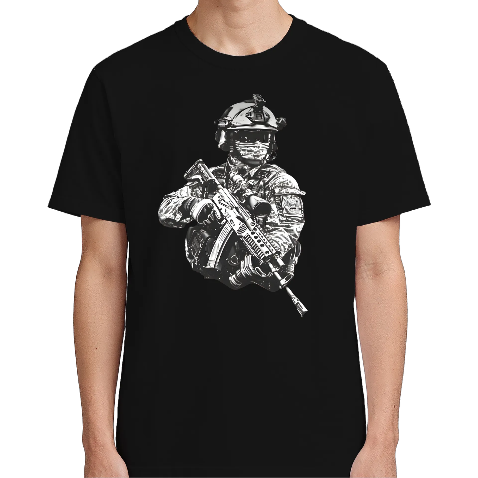 Camiseta Soldado Tático em Preto e Branco 100% Algodão - Imagem 4