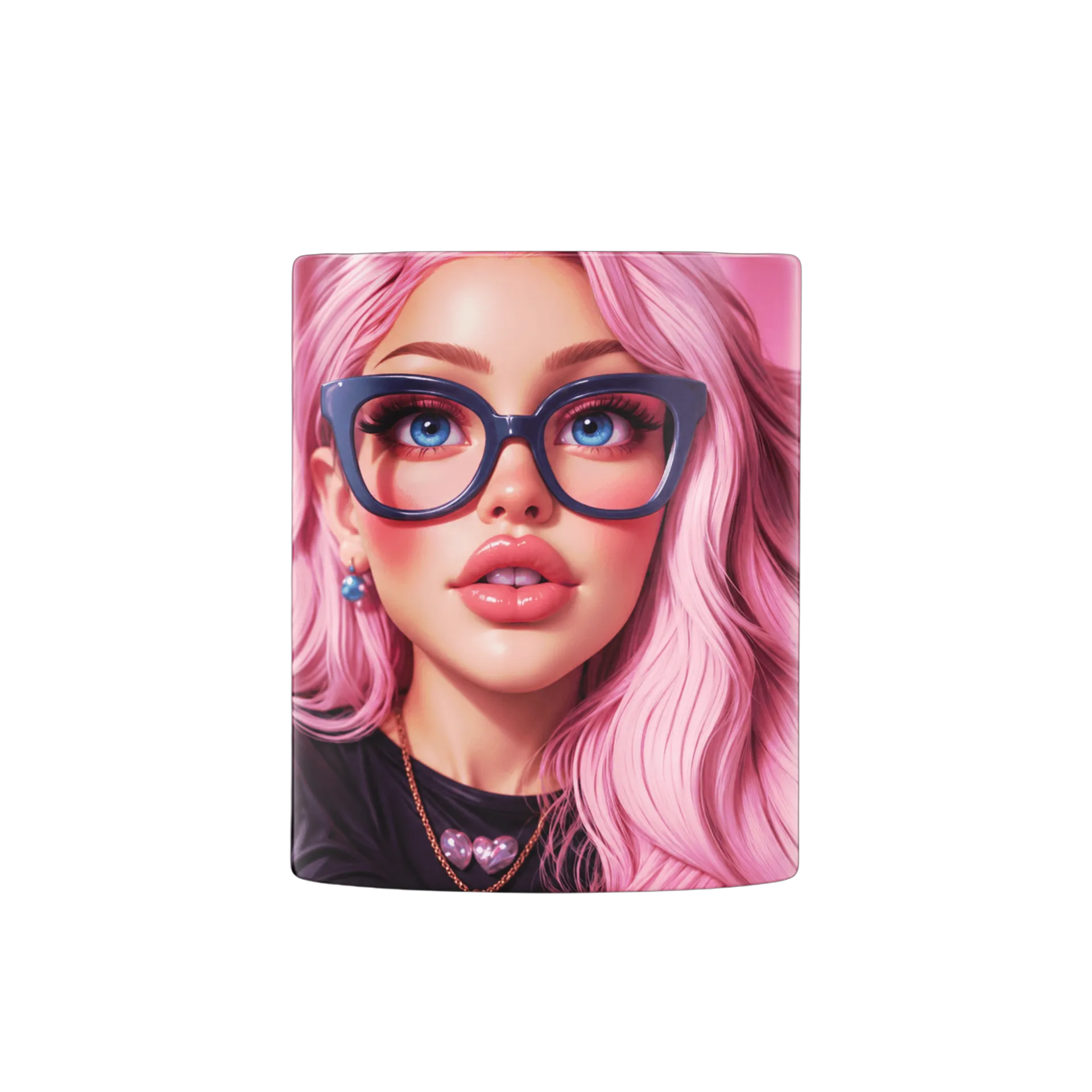 Caneca Porcelana Retrato Ilustrado Mulher de Cabelo Rosa - Imagem 2
