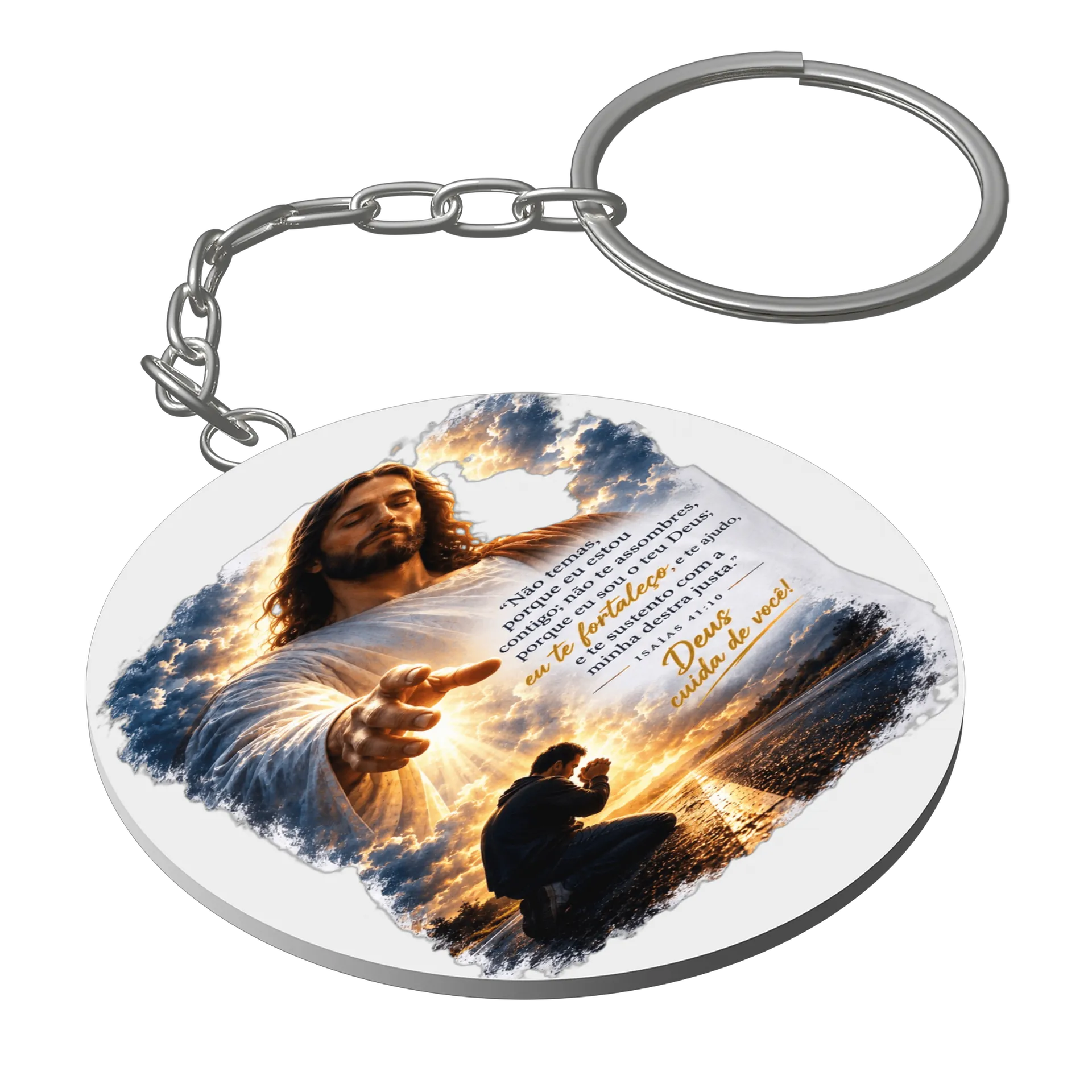 Chaveiro MDF Jesus e Oração com Frase Bíblica em Cores - Imagem 1