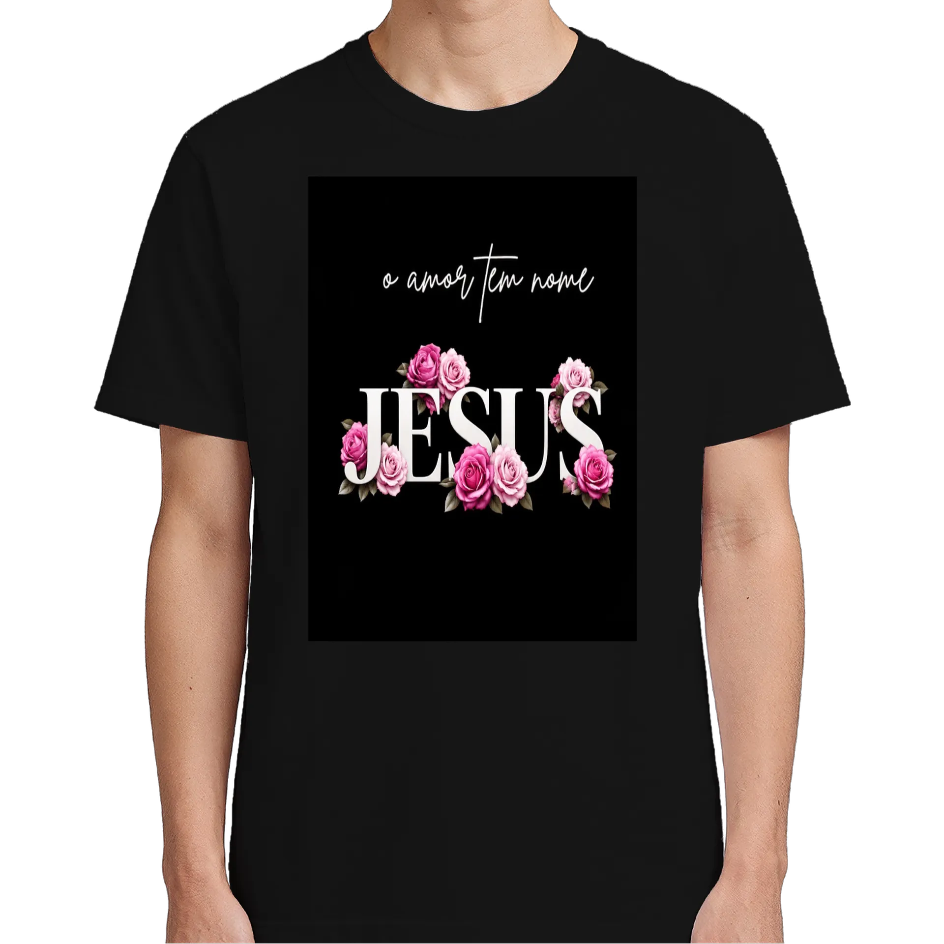 Camiseta Escrito JESUS com Rosas 100% Algodão de Tamires Thormes  — imagem 4 de 6