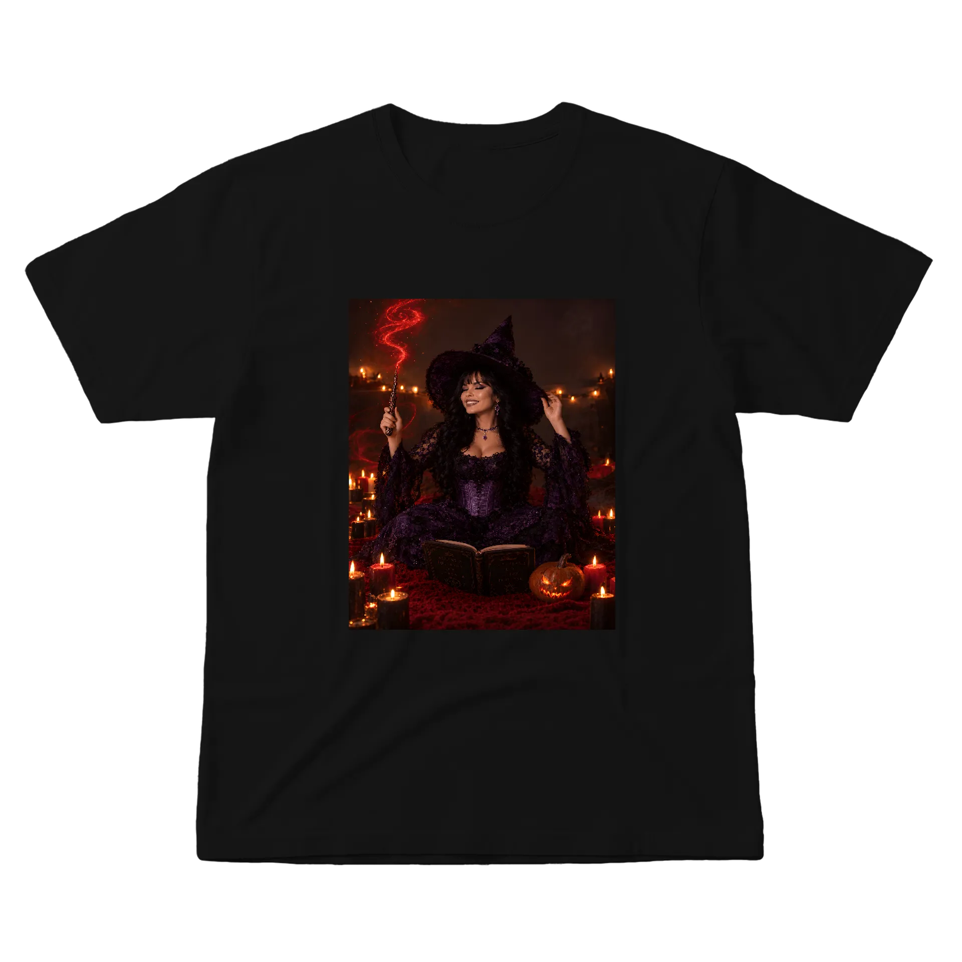 Camiseta Bruxa com Chapéu e Abóbora 100% Algodão - Imagem 1