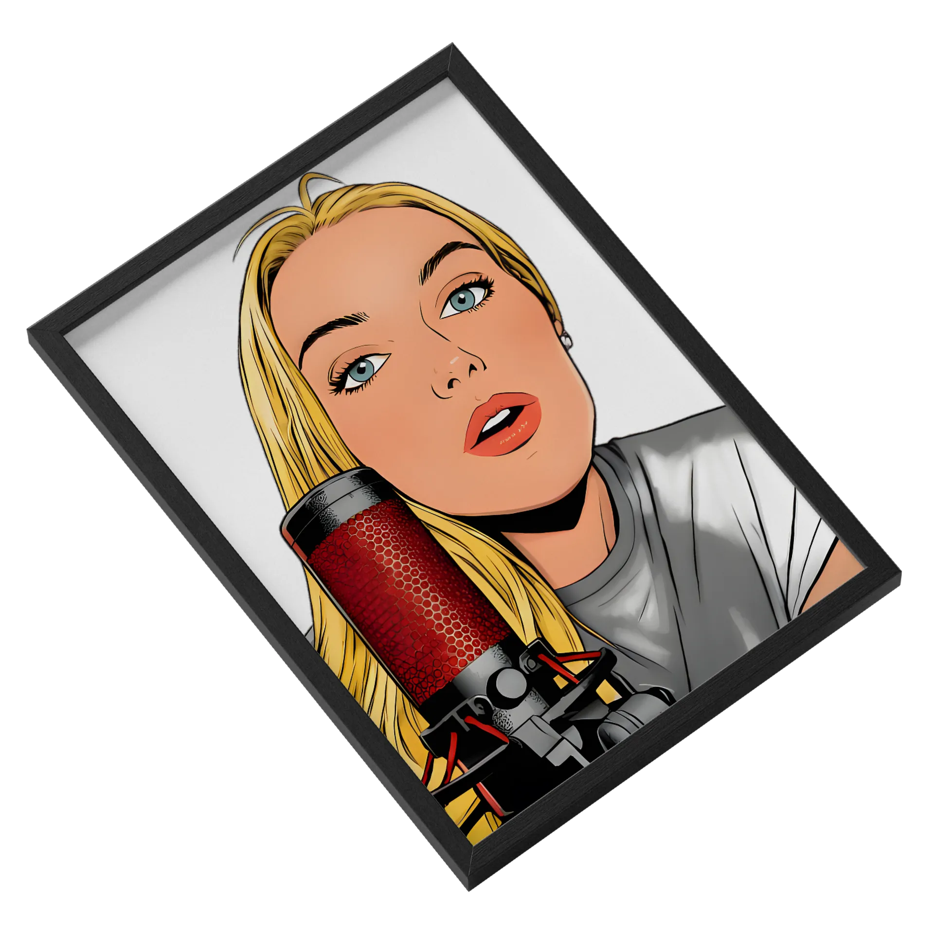 Quadro Ilustração Pop Art Mulher Com Microfone A3 com - Imagem 2