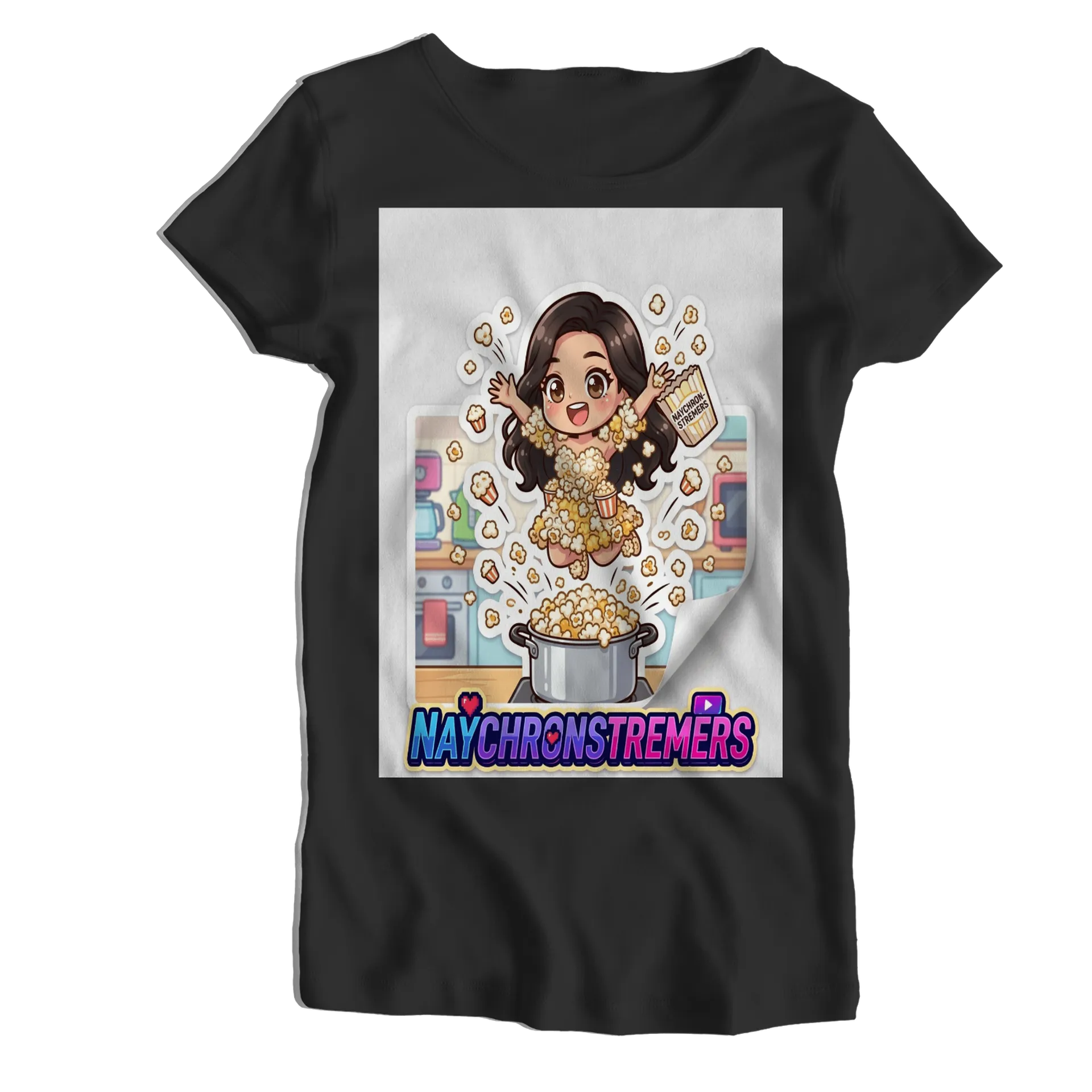 Camiseta Babylook Streamer com Pipoca Cartoon 100% Algodão - Imagem 1