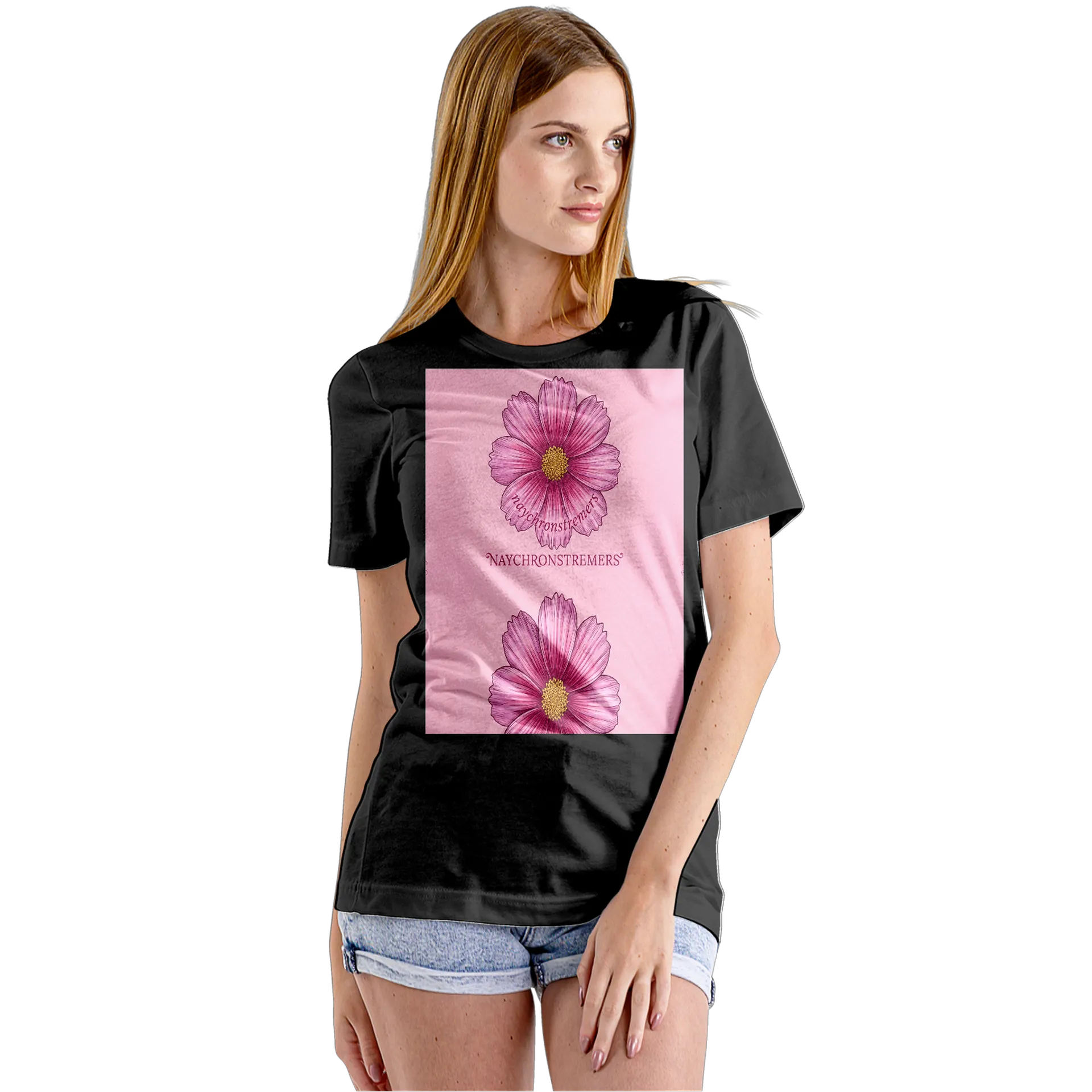 Camiseta Babylook Flor Rosa Naychronstreamers 100% Algodão - Imagem 5