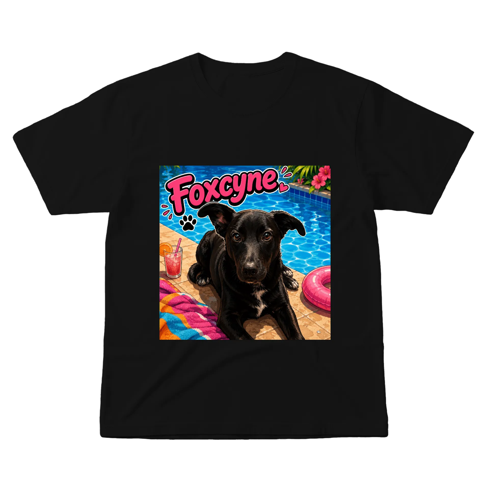 Camiseta Cão Preto Estilo Cartoon 100% Algodão - Imagem 1