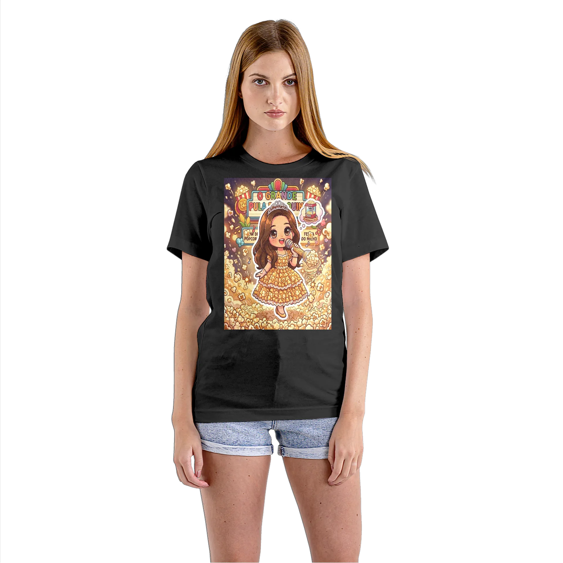 Camiseta Babylook Menina Cartoon Vestido de Pipoca 100% - Imagem 3