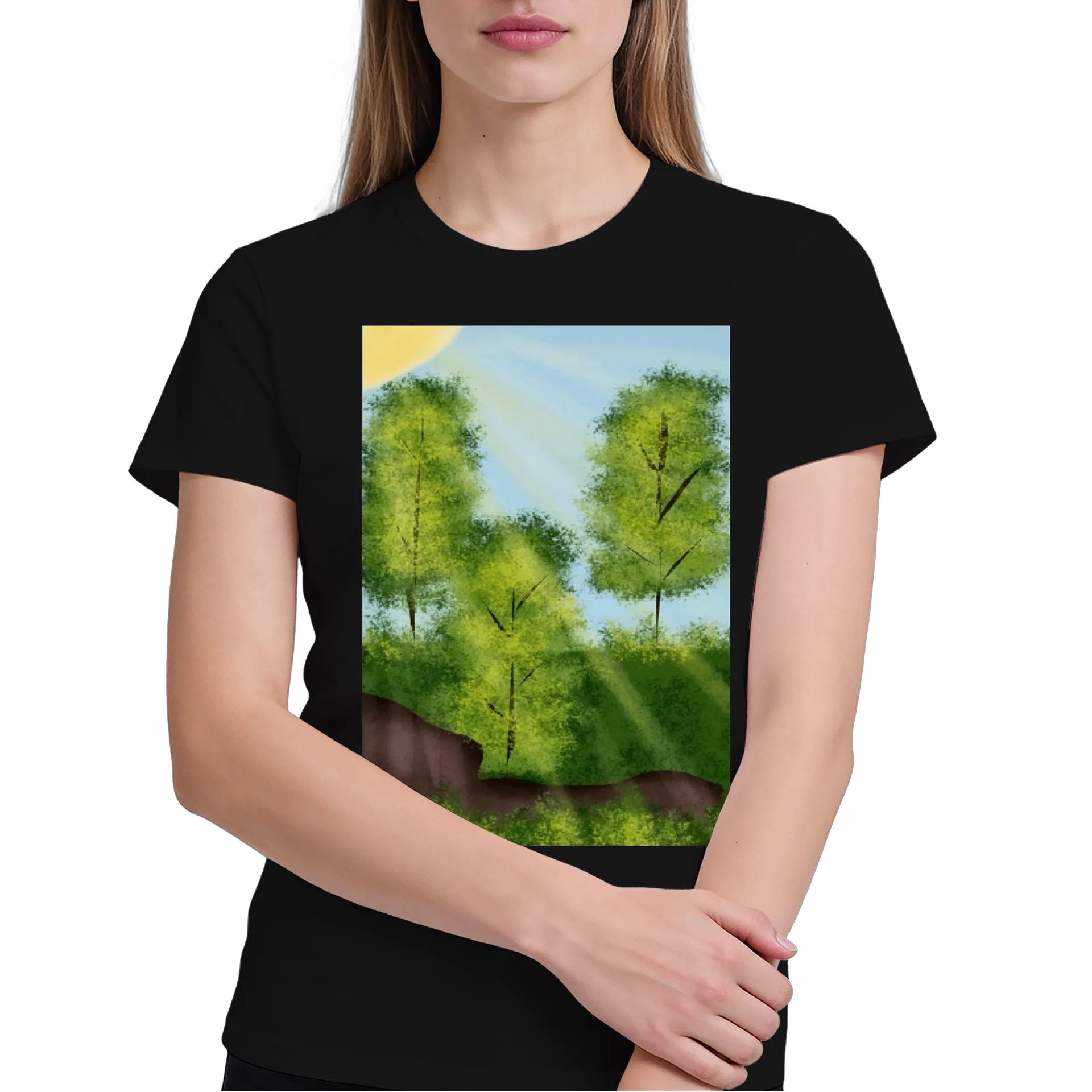 Camiseta Paisagem de Floresta em Estilo Pintura 100% Algodão - Imagem 3