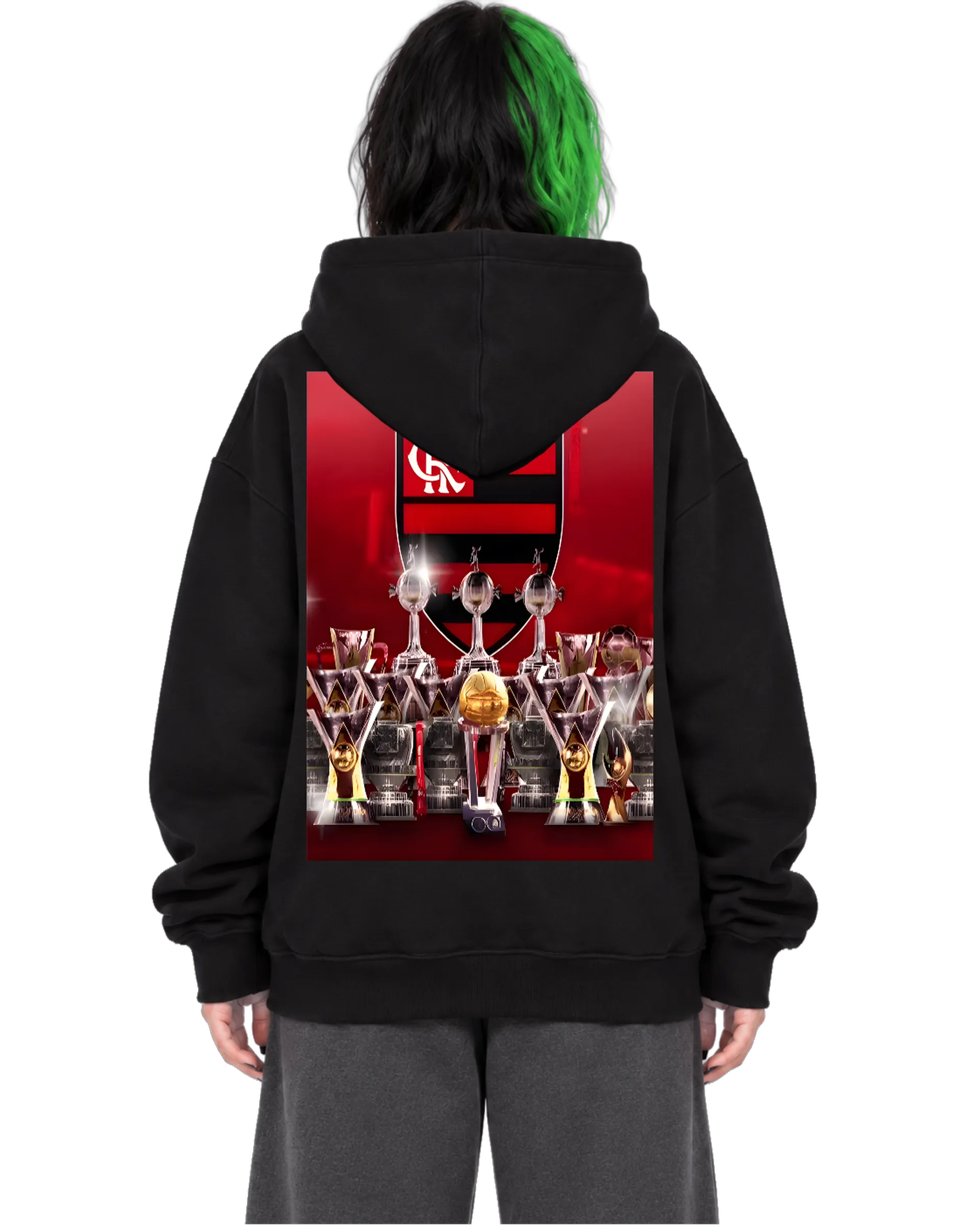 Blusa Moletom Canguru Flamengo Escudo e Troféus Vermelho e - Imagem 2